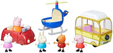 Hasbro Peppa Pig Little Vehicle Playset: Helicopter, Camper, Car, 5 Figures, Ages 3+, Preschool Toys