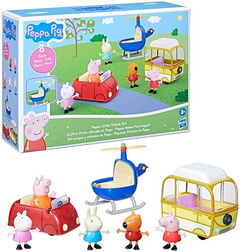 Hasbro Peppa Pig Little Vehicle Playset: Helicopter, Camper, Car, 5 Figures, Ages 3+, Preschool Toys
