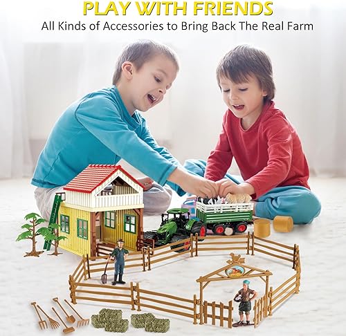 Joylike 62-Piece Farm Tractor Playset for Kids with Trailer, Barn, Accessories - Ages 3+