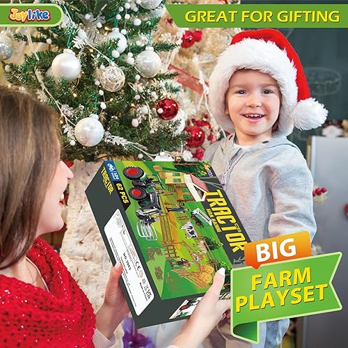 Joylike 62-Piece Farm Tractor Playset for Kids with Trailer, Barn, Accessories - Ages 3+