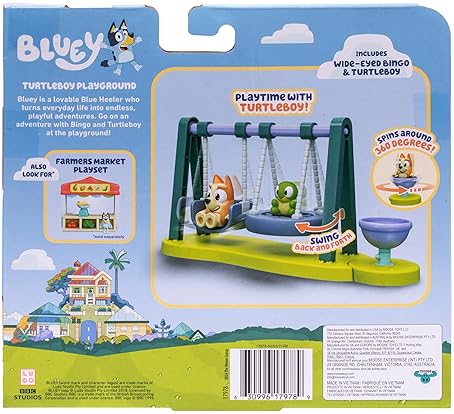 Moose Toys Bluey Mini Playset with Turtleboy Playground, Bingo Figure, Swing & Spin - Fun on the Playground!