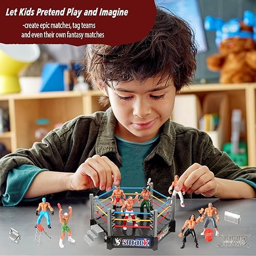 HAPTİME 32-Piece Wrestling Toys Playset with Action Figures & Accessories for Kids - Perfect Gift for Boys & Girls Ages 2-6