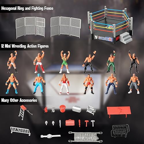 HAPTİME 32-Piece Wrestling Toys Playset with Action Figures & Accessories for Kids - Perfect Gift for Boys & Girls Ages 2-6