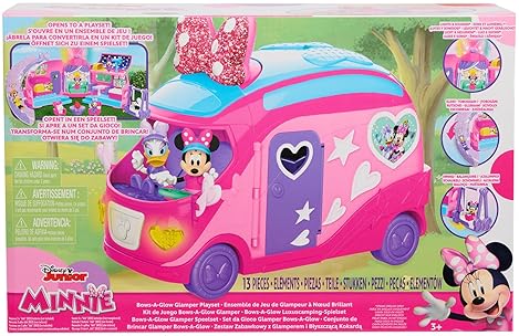 Just Play Disney Junior Minnie Mouse Bows-A-Glow Rolling Glamper Playset, 13-Piece Figures, Kids Toys, Amazon Exclusive