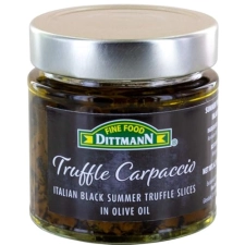 Fine Food Dittmann Premium Italian Black Summer Truffle Carpaccio (6.35 Oz) - Thin Sliced Tuber Aestivum in Olive Oil - Gourmet Truffle Delight