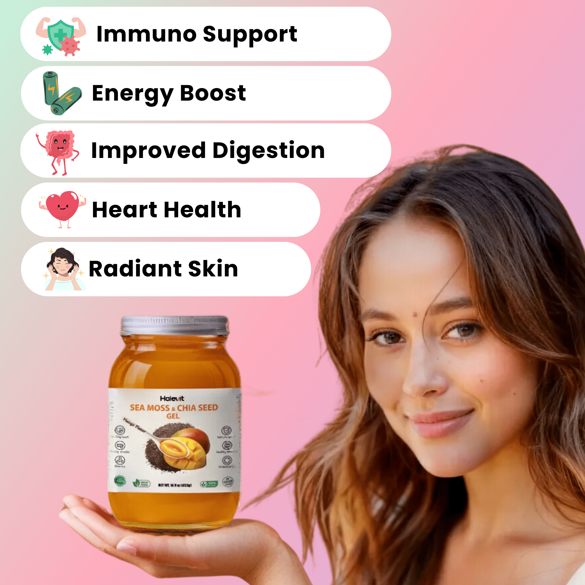 HALEVIT | IRISH SEA MOSS GEL | SEA MOSS, CHIA SEEDS, BERRY, MANGO - PINEAPPLE | PACK OF 2 JARS | MAD