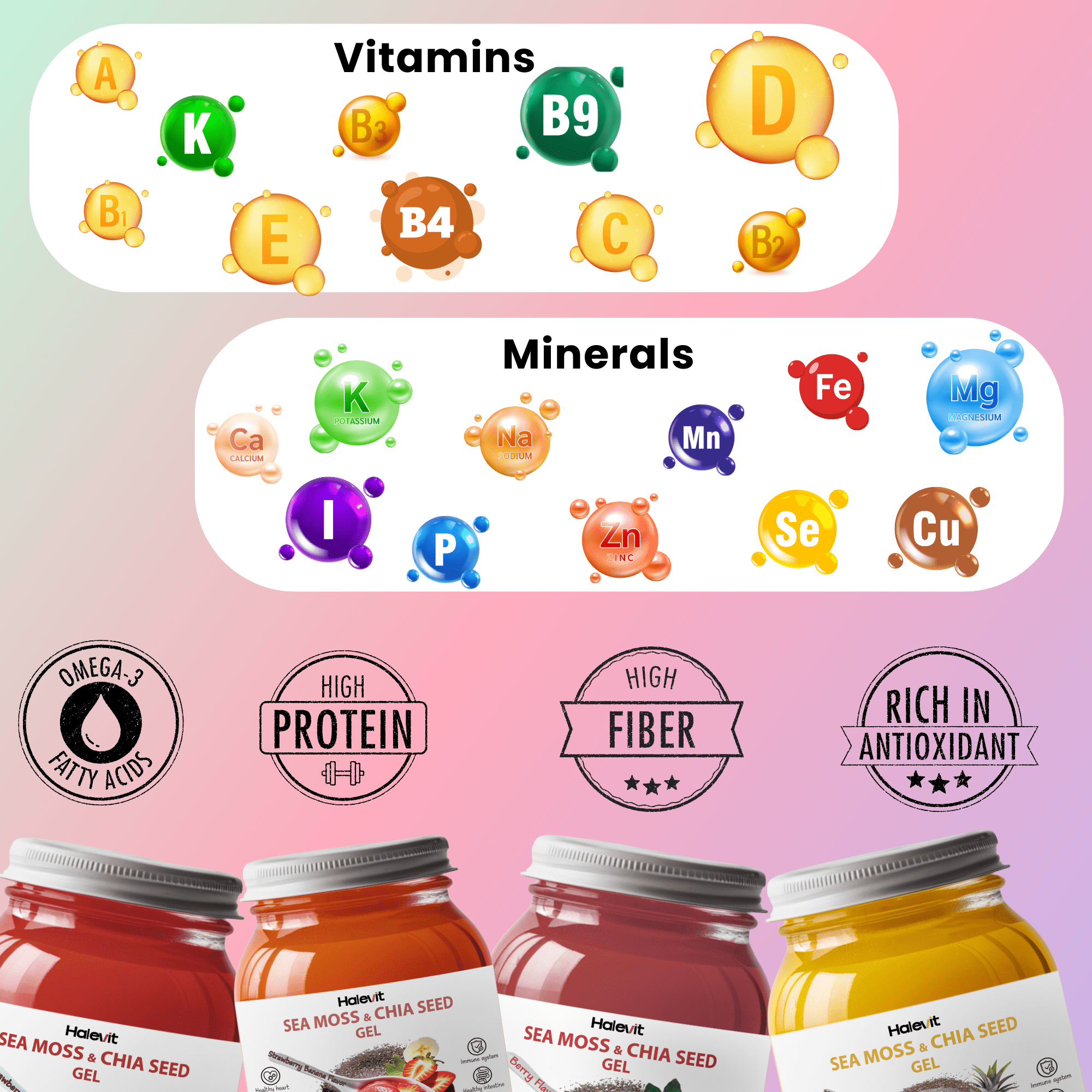 HALEVIT | IRISH SEA MOSS GEL | SEA MOSS, CHIA SEEDS, BERRY, MANGO - PINEAPPLE | PACK OF 2 JARS | MAD