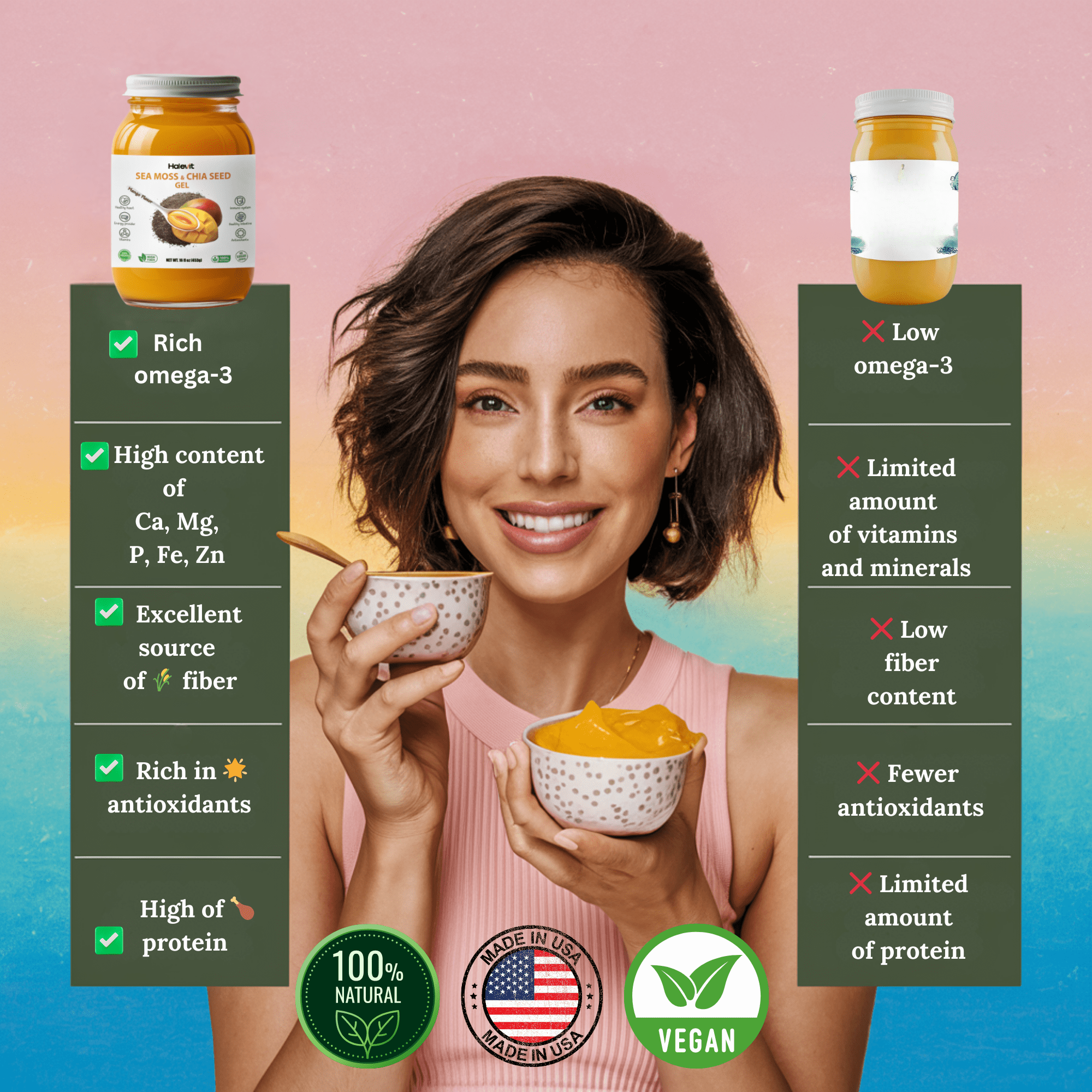 HALEVIT | IRISH SEA MOSS GEL | SEA MOSS, CHIA SEEDS, BERRY, MANGO - PINEAPPLE | PACK OF 2 JARS | MAD
