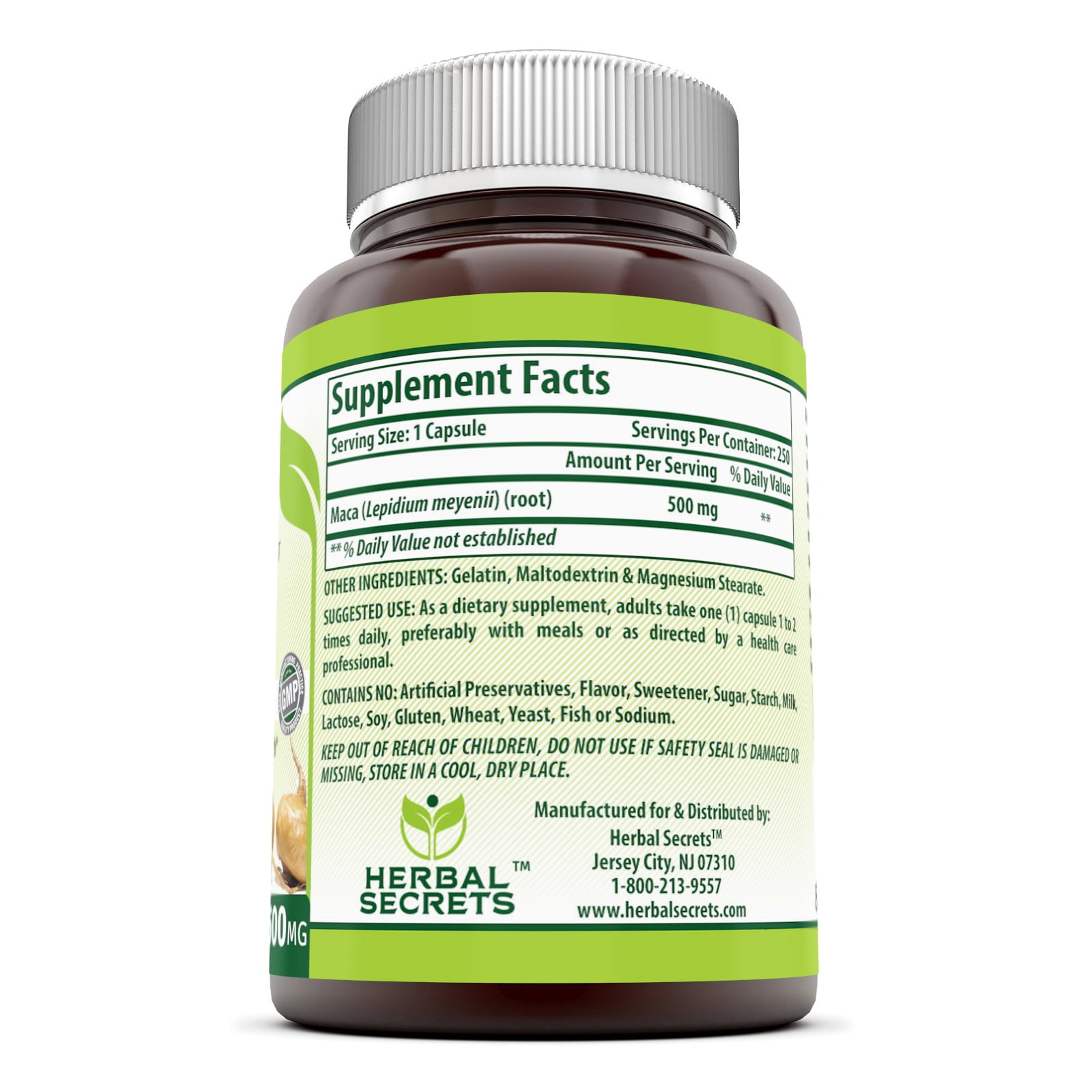 HERBAL SECRETS MACA 500MG: 250 CAPSULES FOR ENERGY AND VITALITY