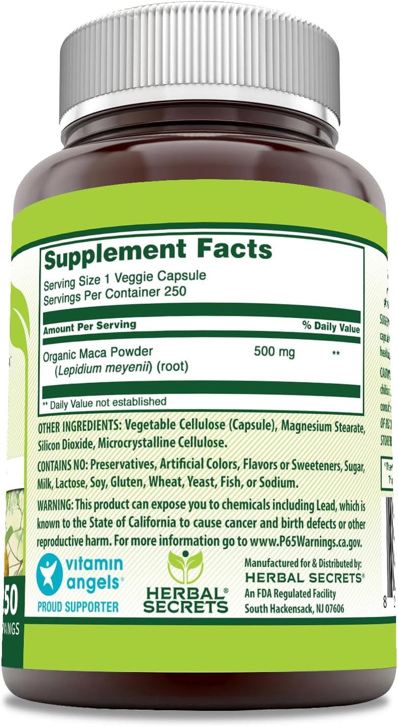 HERBAL SECRETS MACA 500MG: 250 CAPSULES FOR ENERGY AND VITALITY