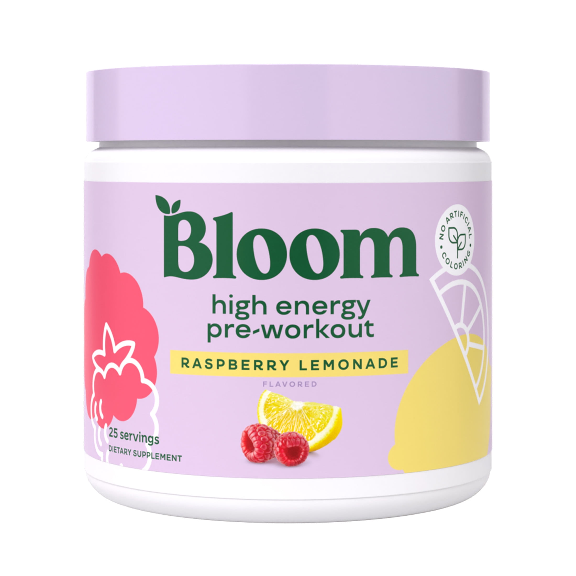 BLOOM NUTRITION RASPBERRY LEMONADE PRE-WORKOUT FOR HIGH ENERGY, 25 SERVINGS