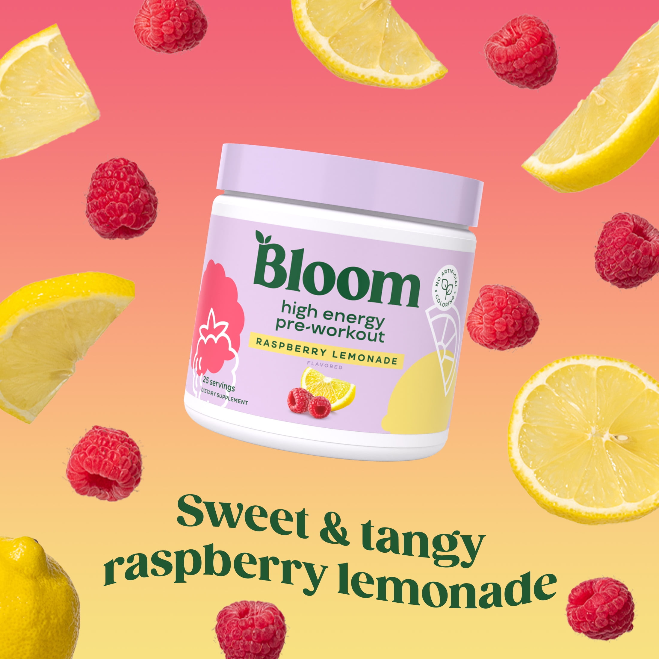 BLOOM NUTRITION RASPBERRY LEMONADE PRE-WORKOUT FOR HIGH ENERGY, 25 SERVINGS