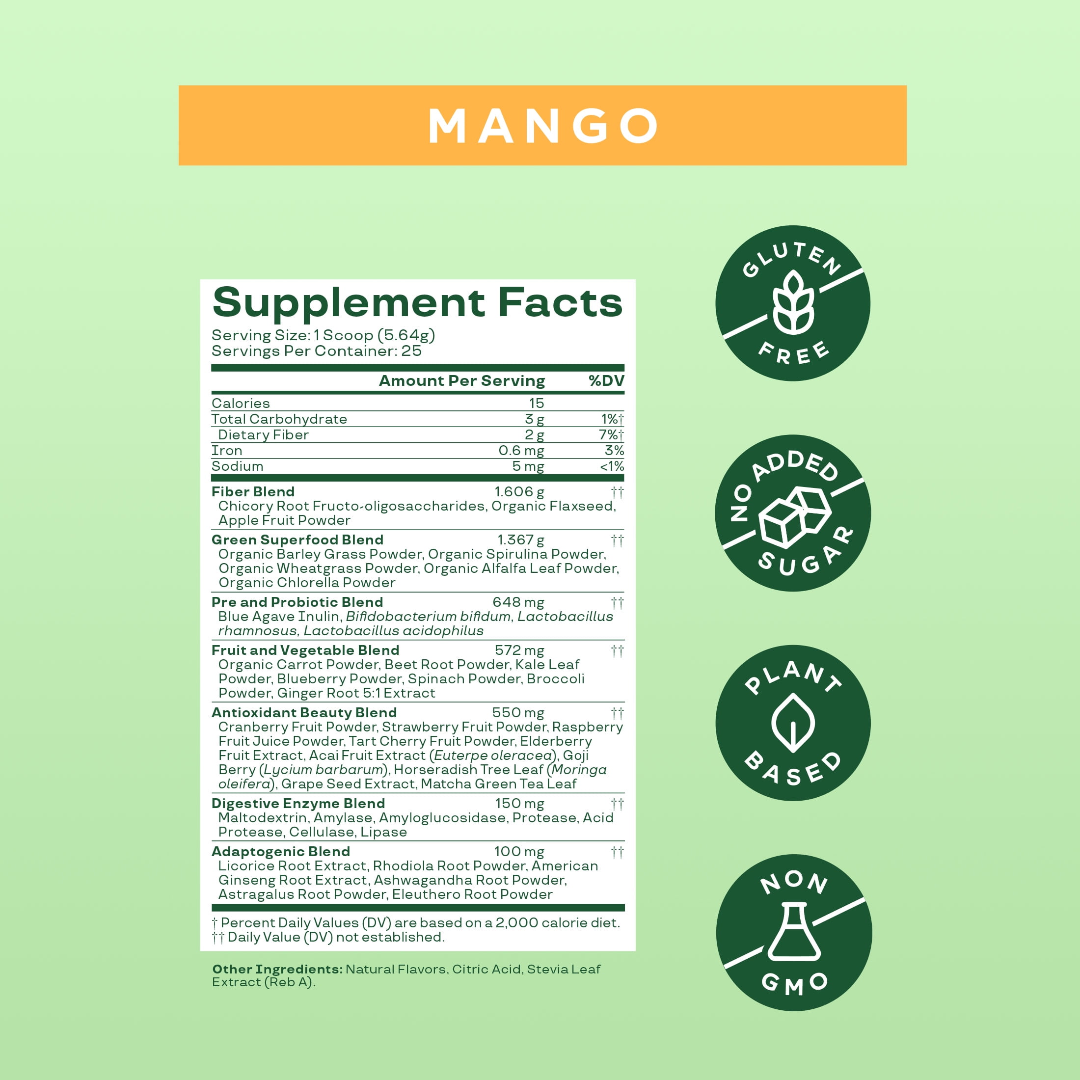 BLOOM NUTRITION MANGO GREENS & SUPERFOODS POWDER - 25 SERVINGS