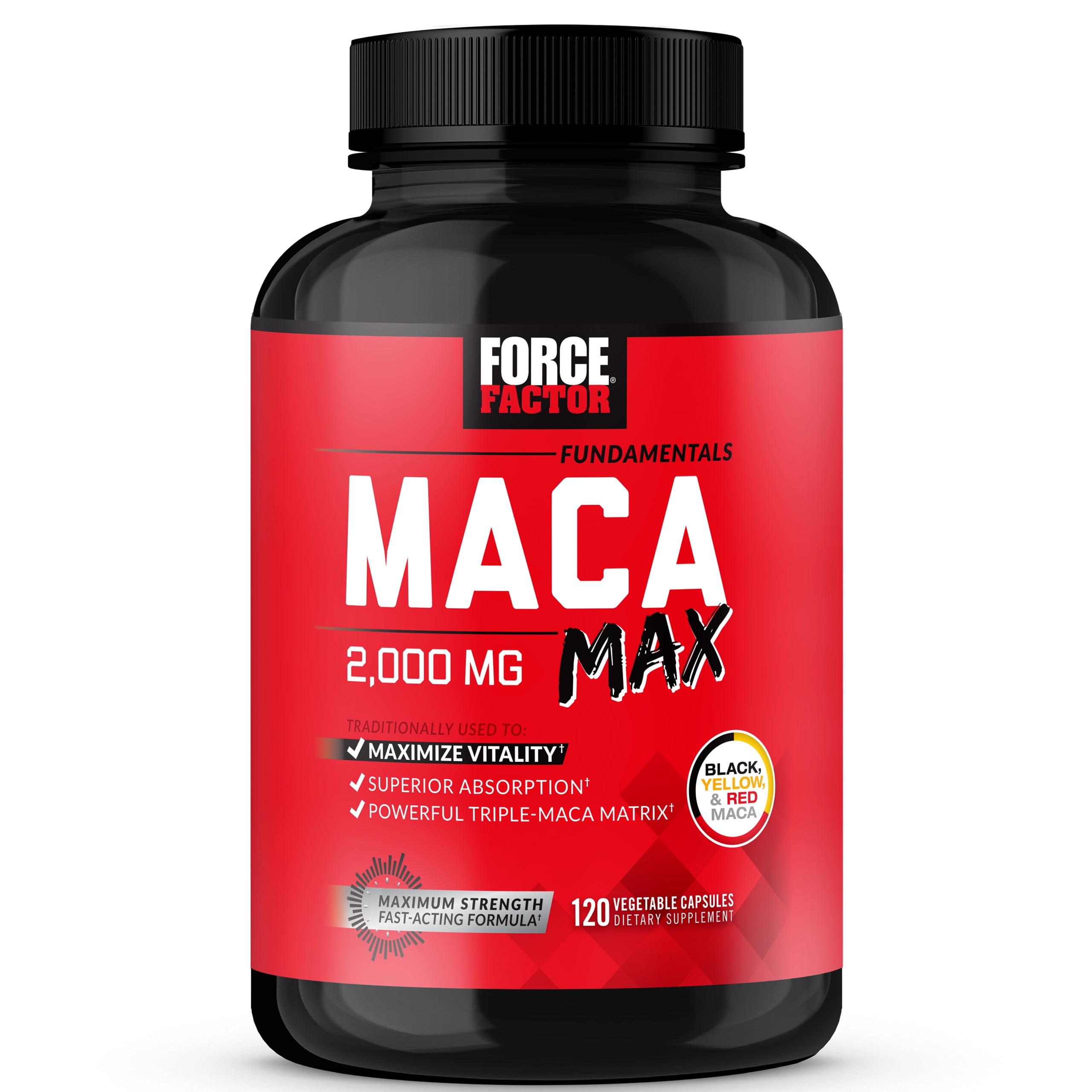 Force Factor Premium Maca Root Capsules for Vitality & Performance - 2000mg, 120ct