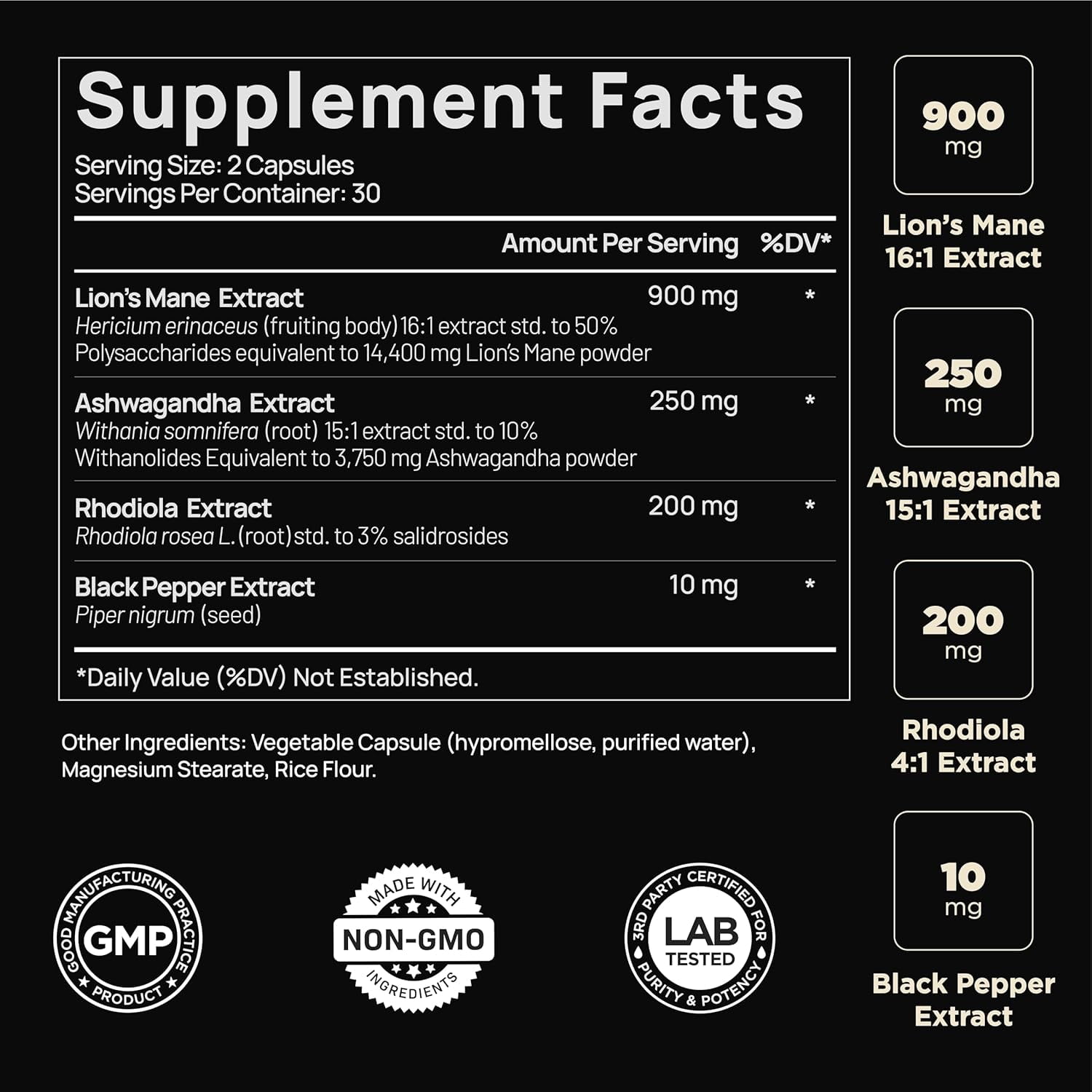 ELMNT LIONS MANE MUSHROOM SUPPLEMENT - 16X STRENGTH NOOTROPIC ENERGY FOCUS MEMORY PILLS