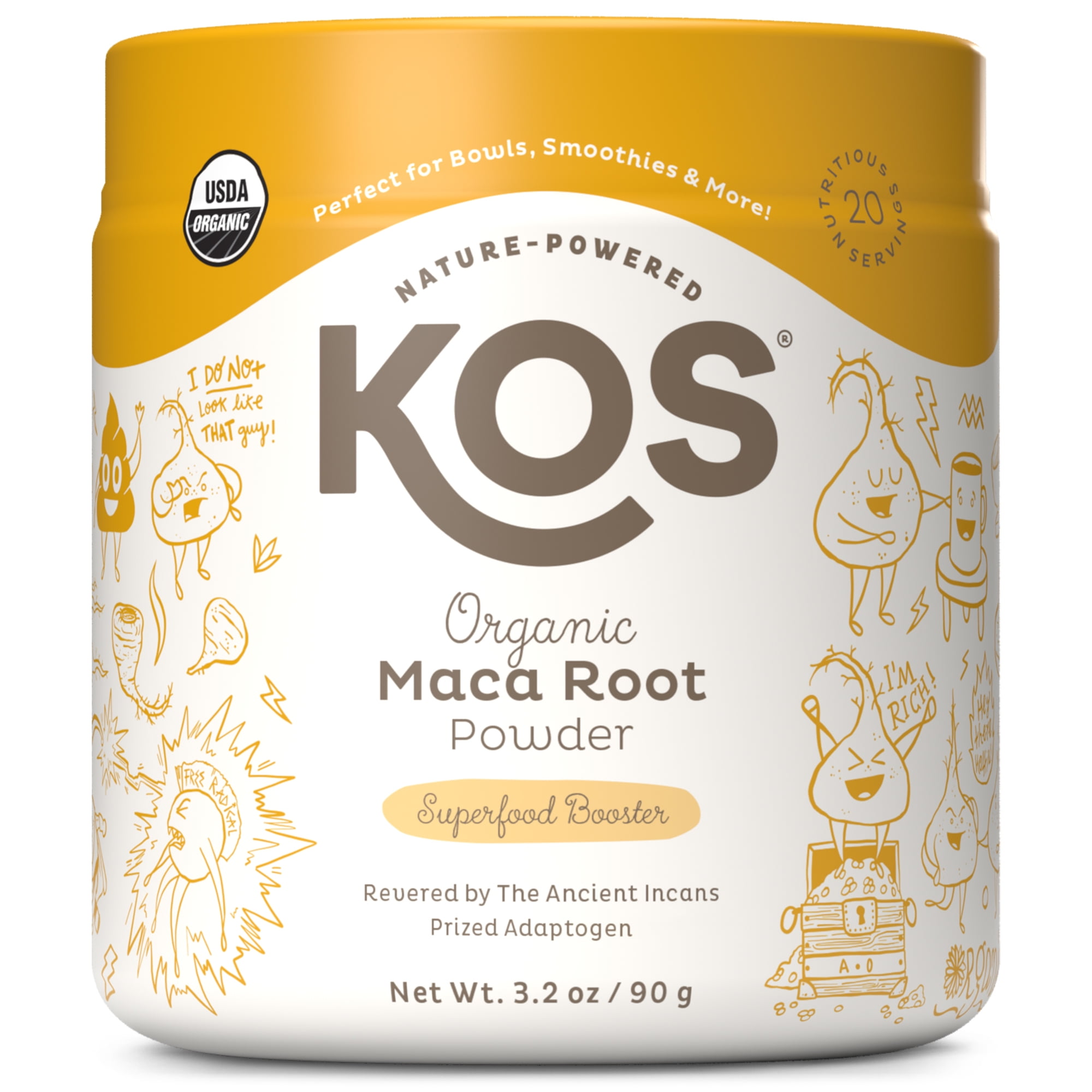 KOS ORGANIC MACA ROOT POWDER - VEGAN SUPERFOOD, GLUTEN FREE, NON GMO - 3.2 OZ