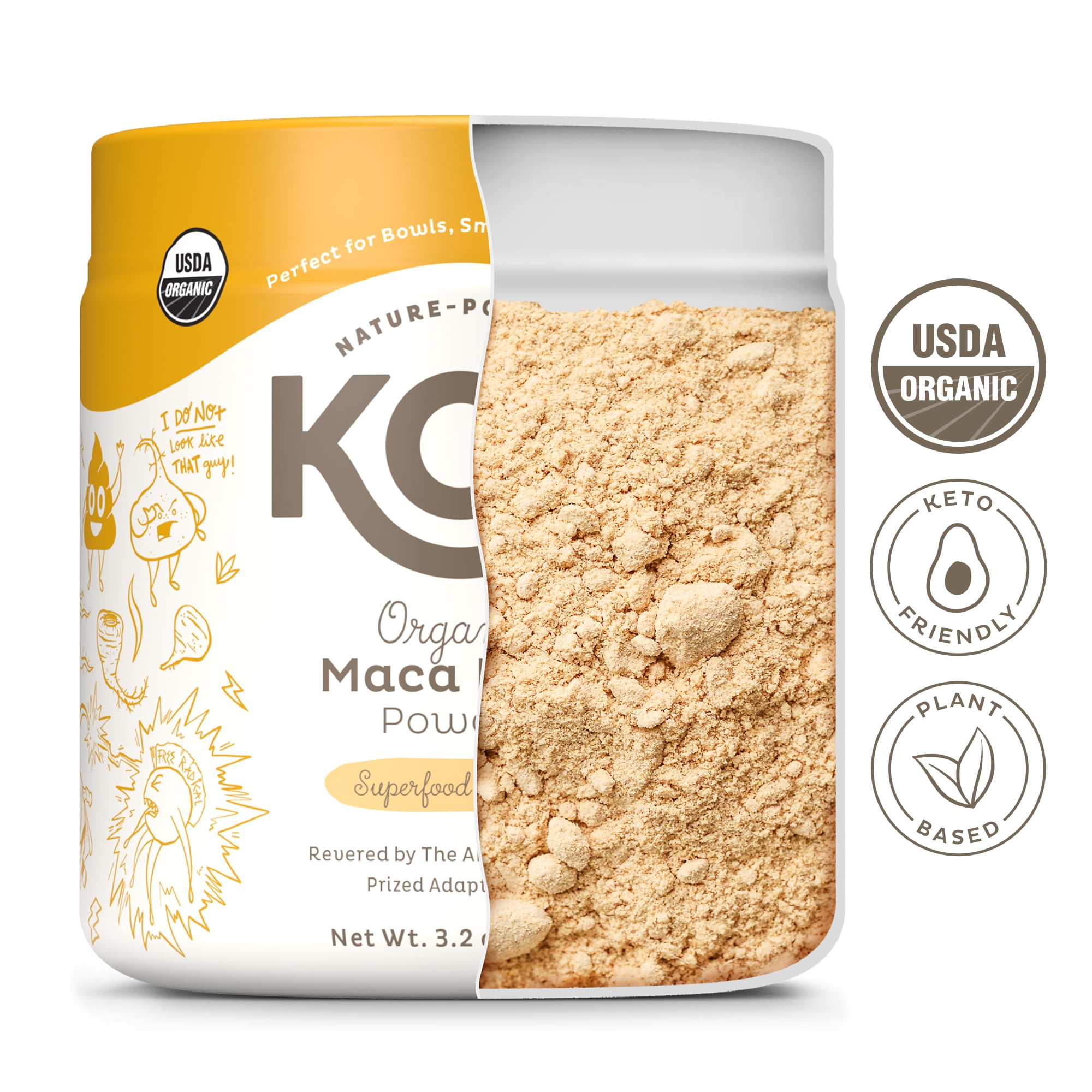 KOS ORGANIC MACA ROOT POWDER - VEGAN SUPERFOOD, GLUTEN FREE, NON GMO - 3.2 OZ