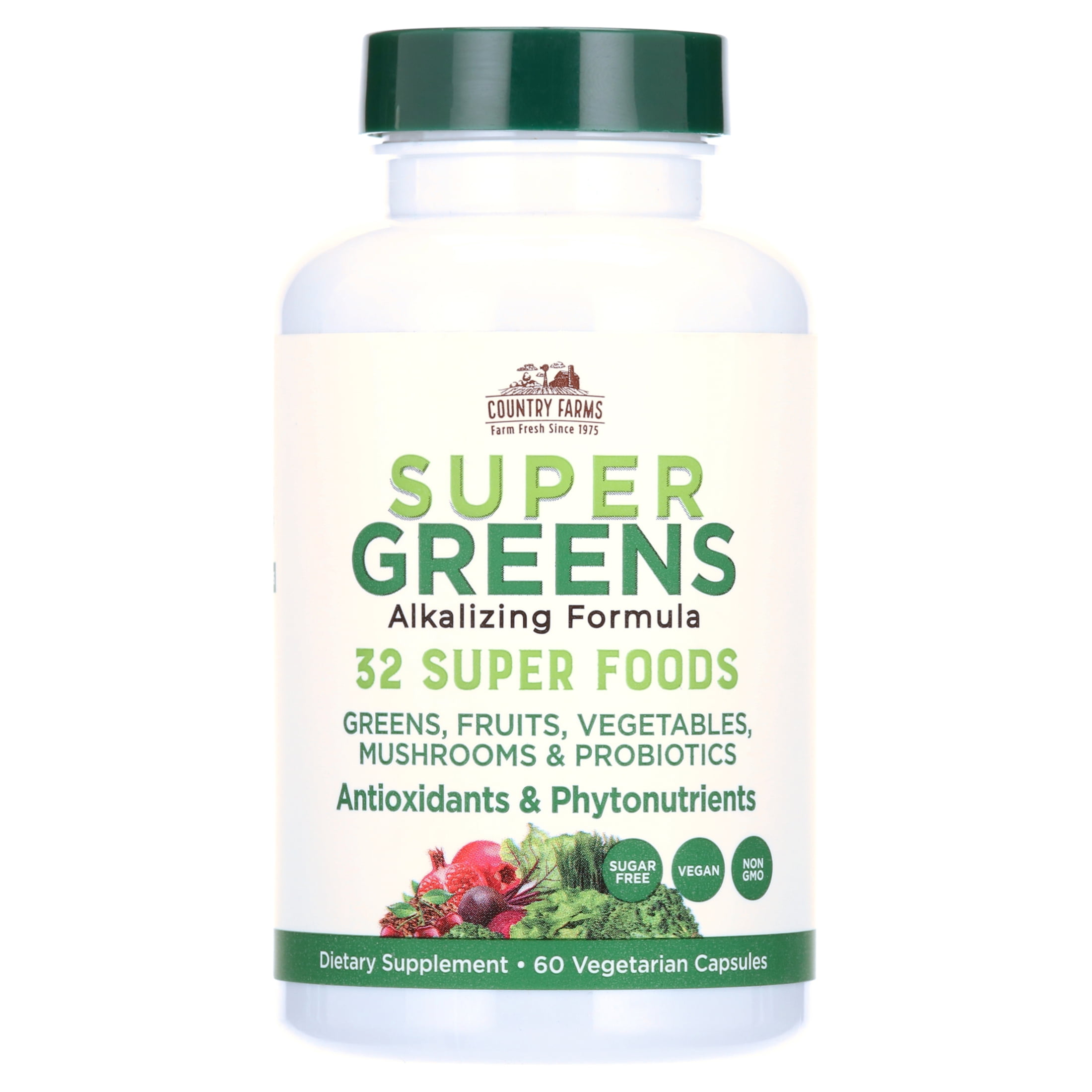 COUNTRY FARMS SUPER GREENS VEGICAPS - WHOLE FOOD SUPPLEMENT WITH 32 SUPERFOODS, ANTIOXIDANTS & PROBIOTICS - 60 COUNT