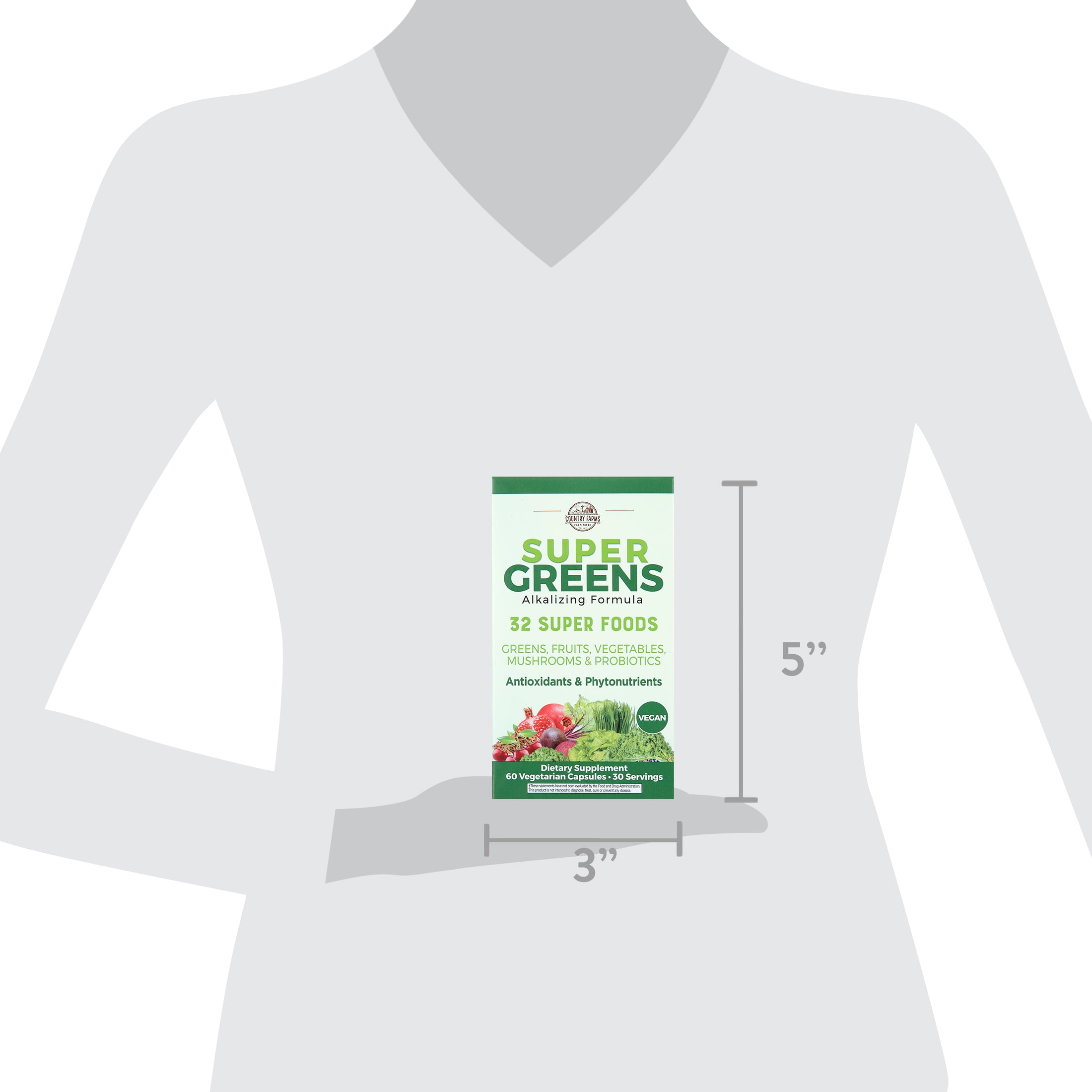 COUNTRY FARMS SUPER GREENS VEGICAPS - WHOLE FOOD SUPPLEMENT WITH 32 SUPERFOODS, ANTIOXIDANTS & PROBIOTICS - 60 COUNT