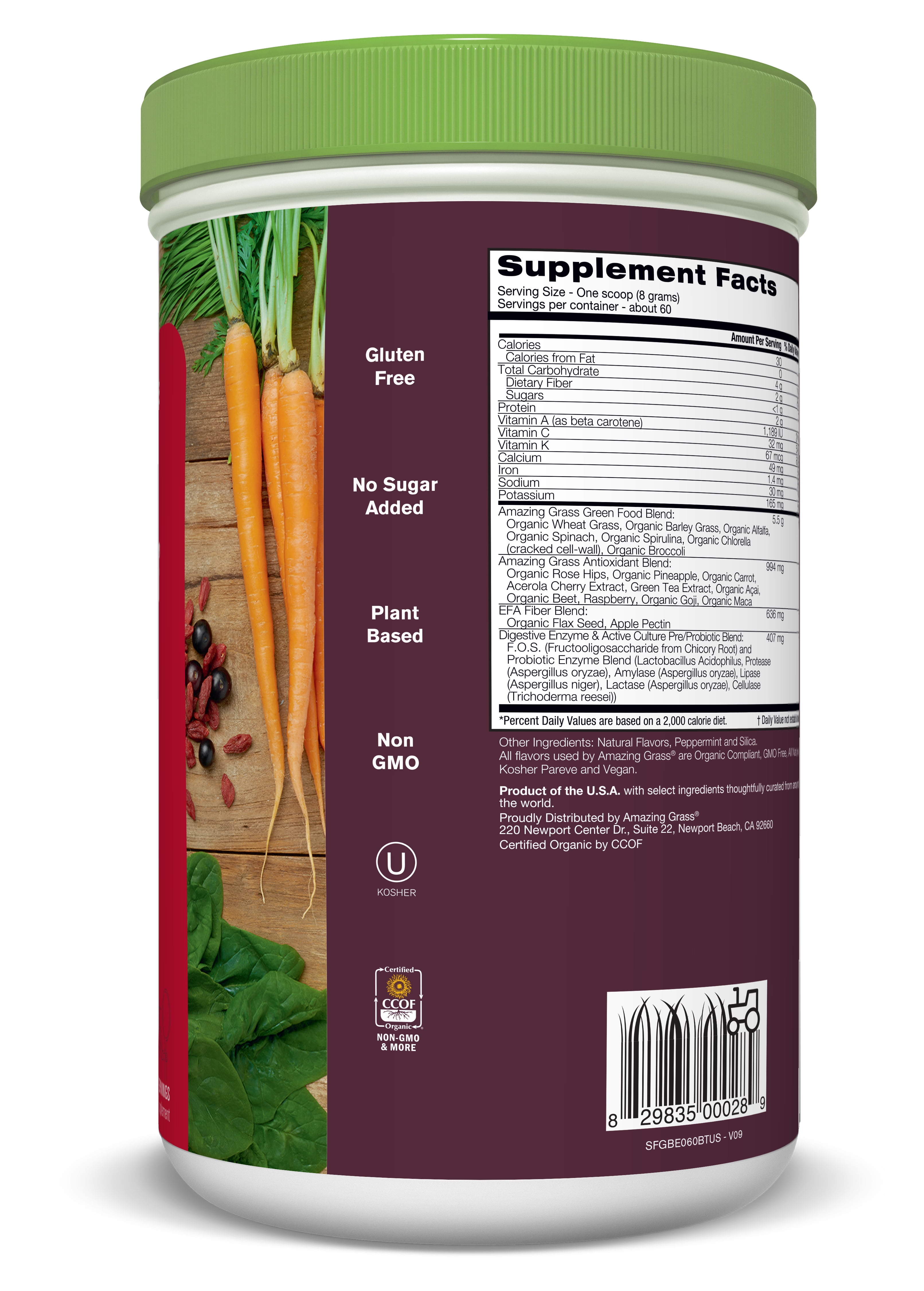 Amazing Grass Organic Berry Green Superfood Powder, 17oz Bottle - 60 Servings