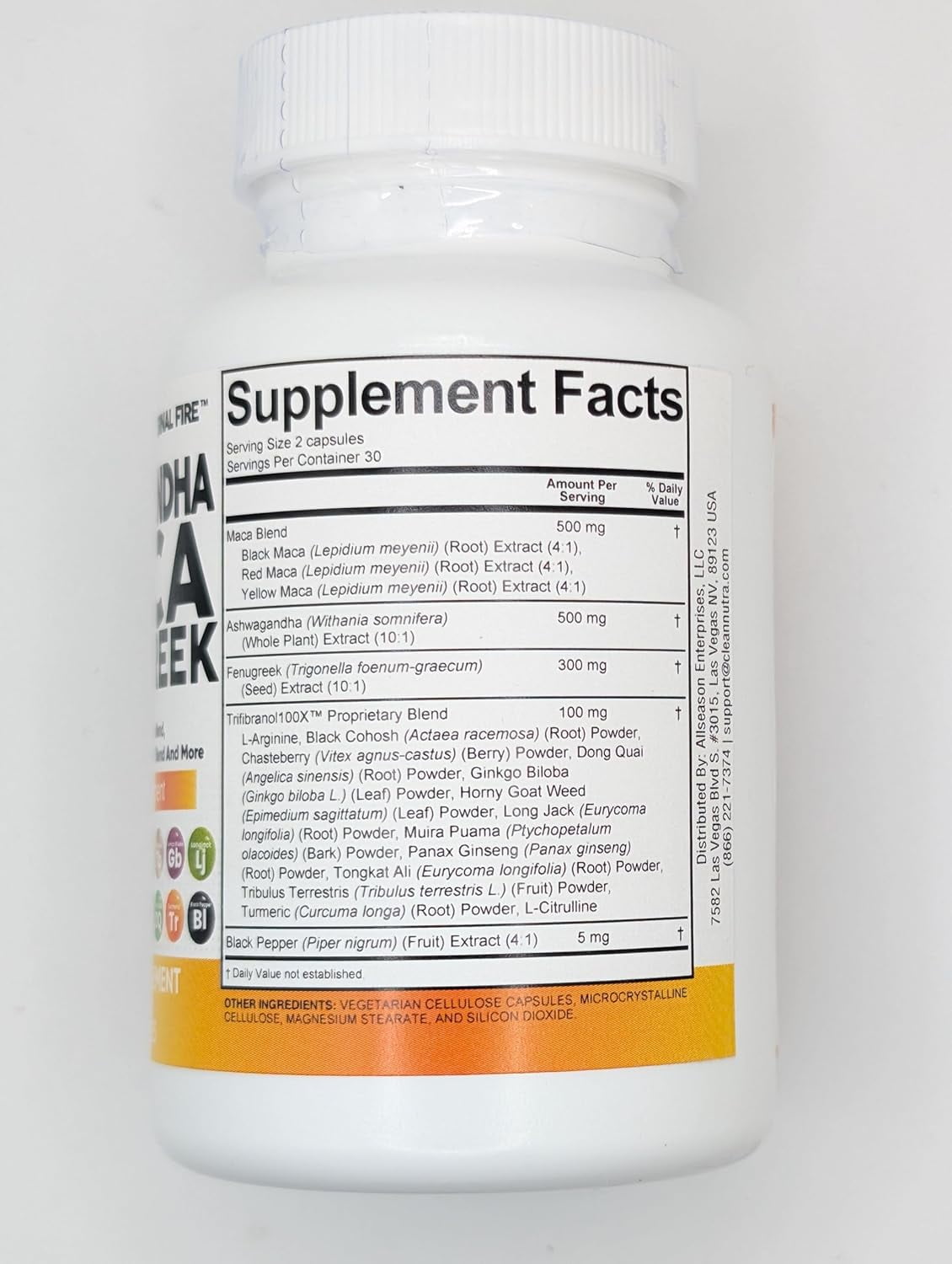 Clean Nutraceuticals Ashwagandha Maca Root Fenugreek Supplement - Stress, Mood, Thyroid Support - 1 Pack