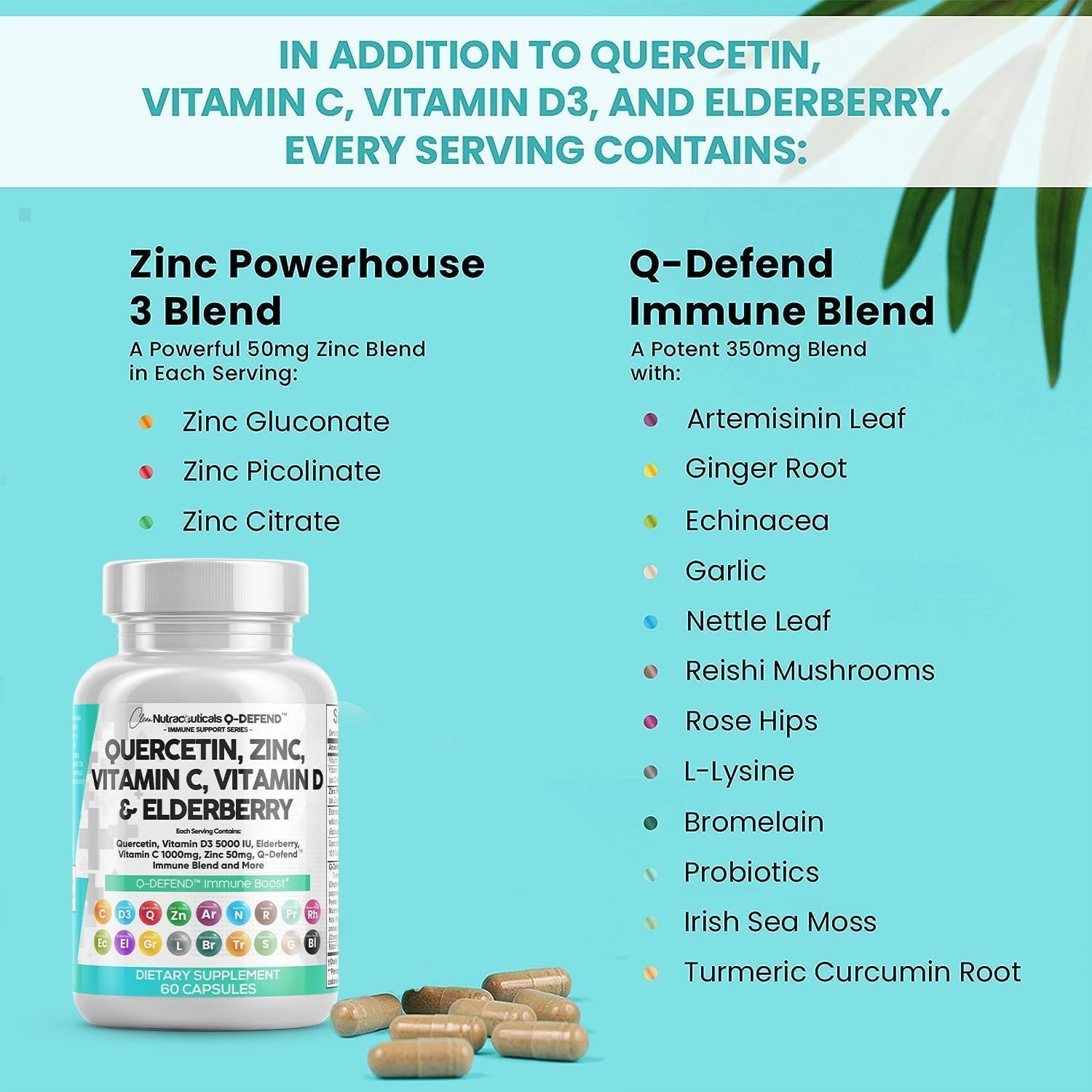 Clean Nutraceuticals Lung & Immune Support Supplement with Quercetin, Zinc, Vitamin C, D, Bromelain, Elderberry