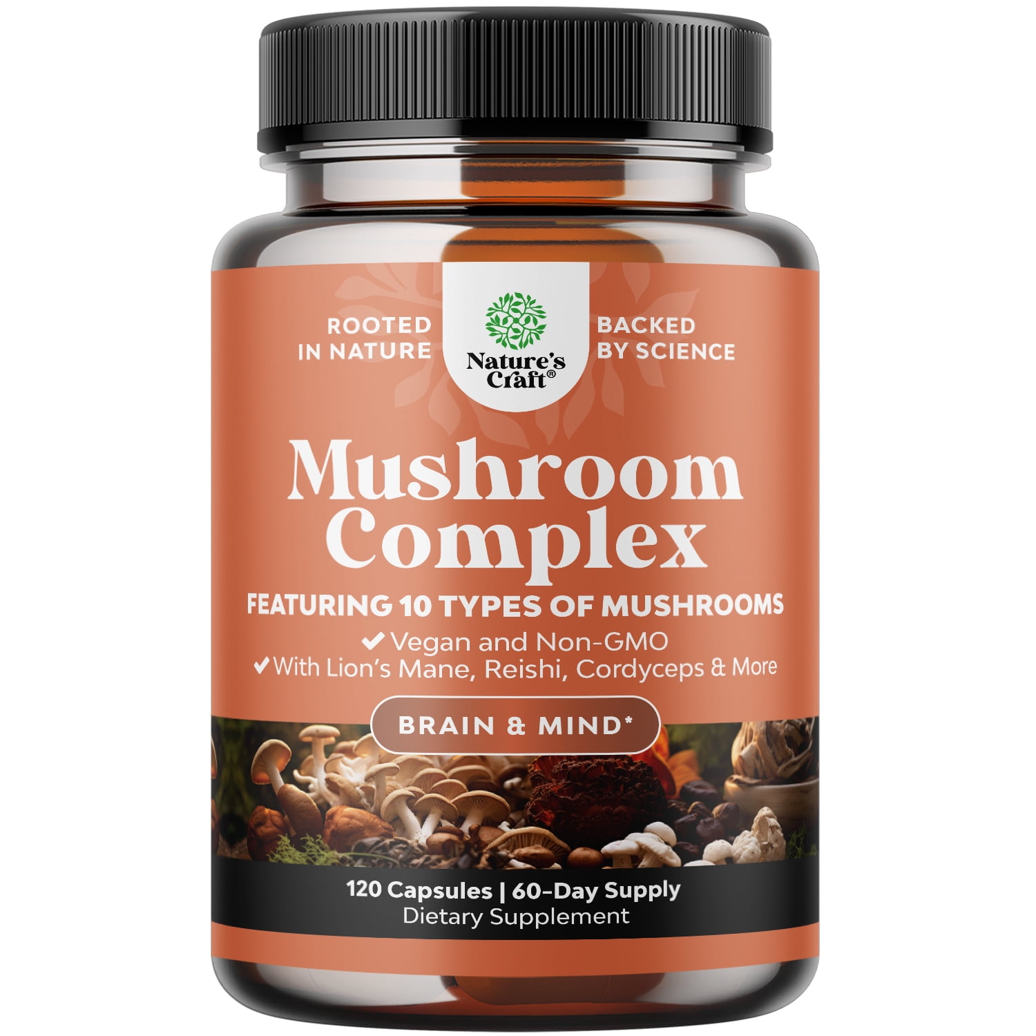 Natures Craft 10X Lions Mane Mushroom Complex Capsules - Adaptogenic Brain Support Supplement