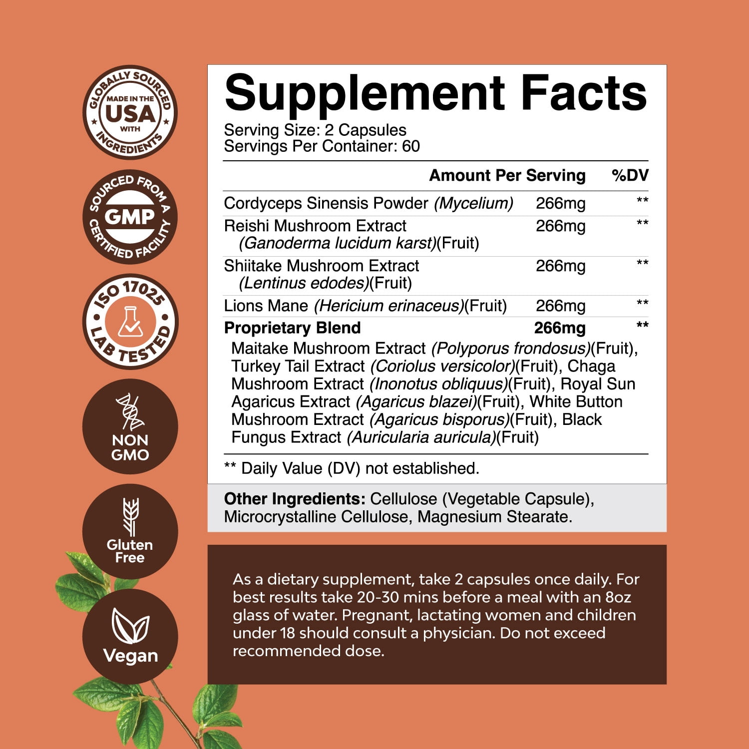 Natures Craft 10X Lions Mane Mushroom Complex Capsules - Adaptogenic Brain Support Supplement