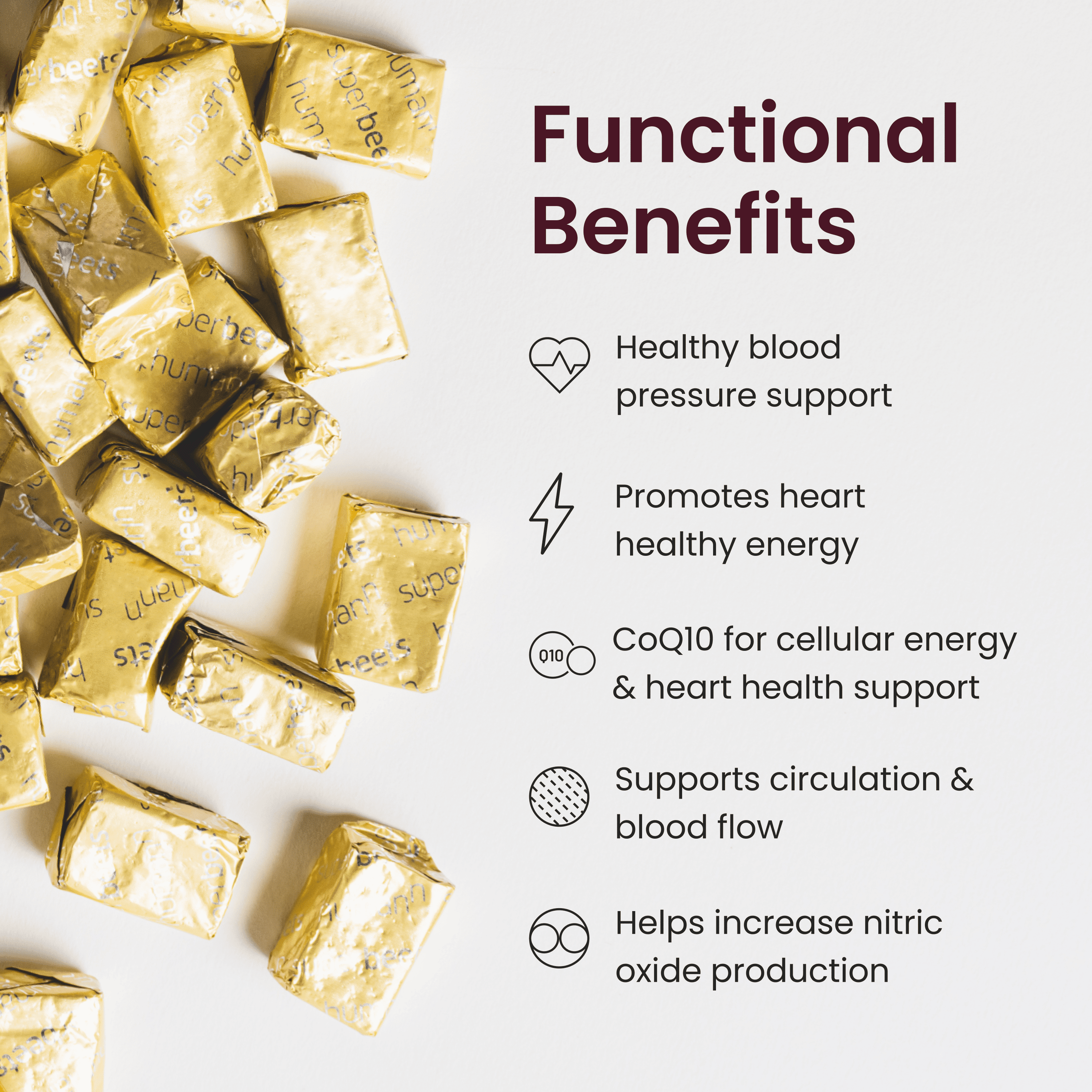 Human SuperBeets Heart Chews Advanced - Beetroot, Grape Seed Extract, CoQ10, 60 Count