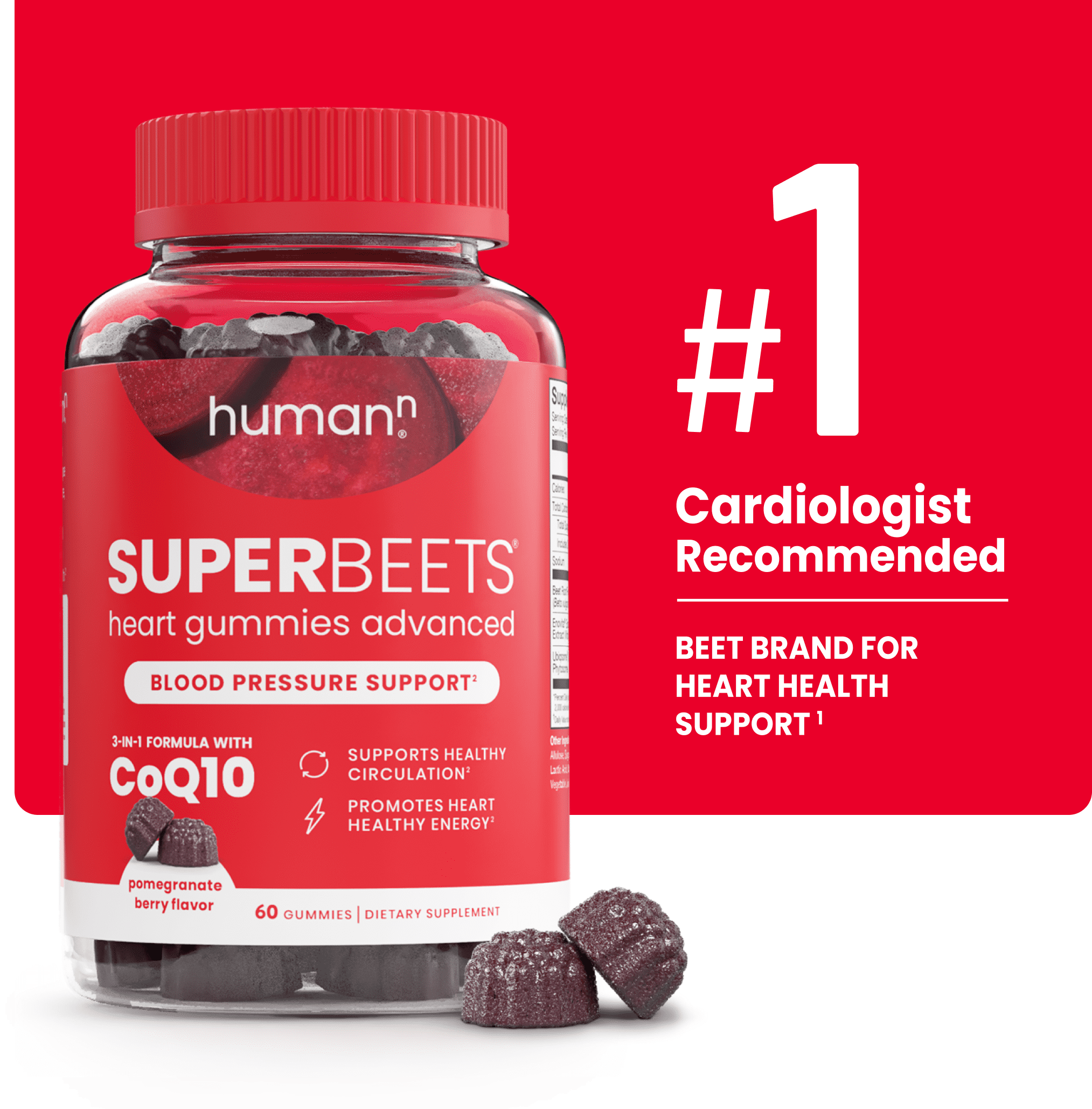 Human SuperBeets Heart Gummies with CoQ10 & Pomegranate, 60 ct