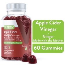 Viteey Apple Cider Vinegar Gummies with Ginger for Detox and Cleanse - 60 Count, Apple Flavor