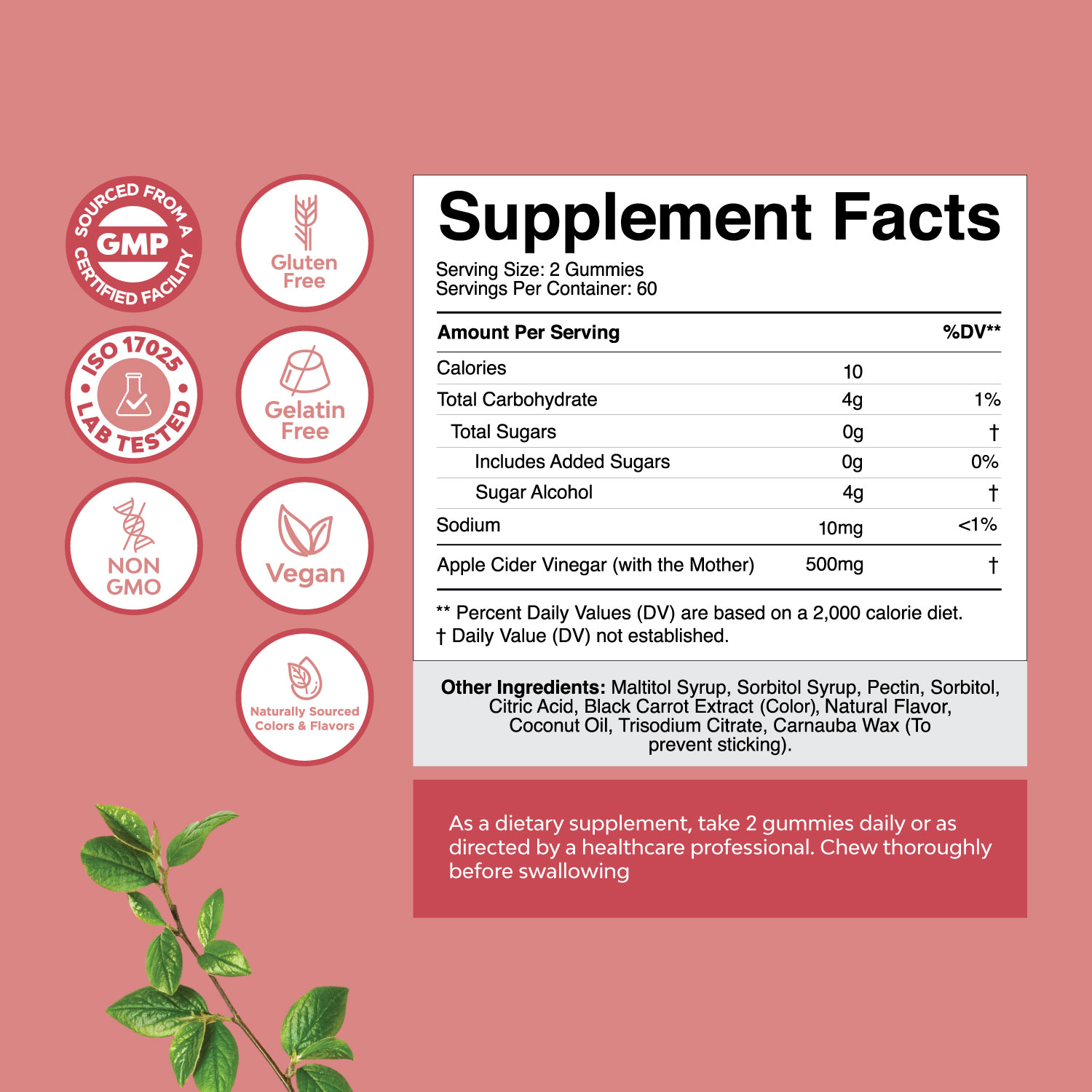 Natures Craft Vegan Keto ACV Gummies for Slimming Cleanse - Non GMO with Mother - 2 Months