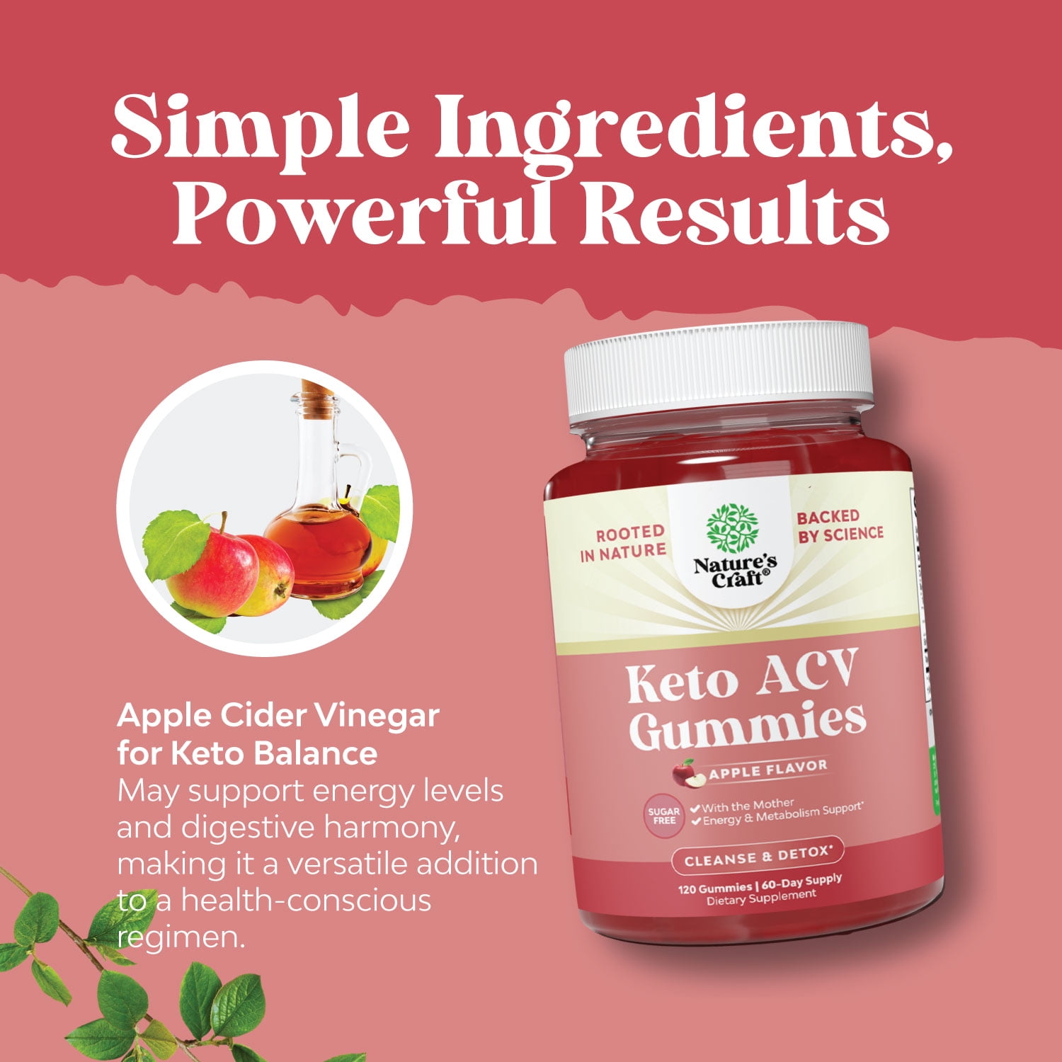 Natures Craft Vegan Keto ACV Gummies for Slimming Cleanse - Non GMO with Mother - 2 Months