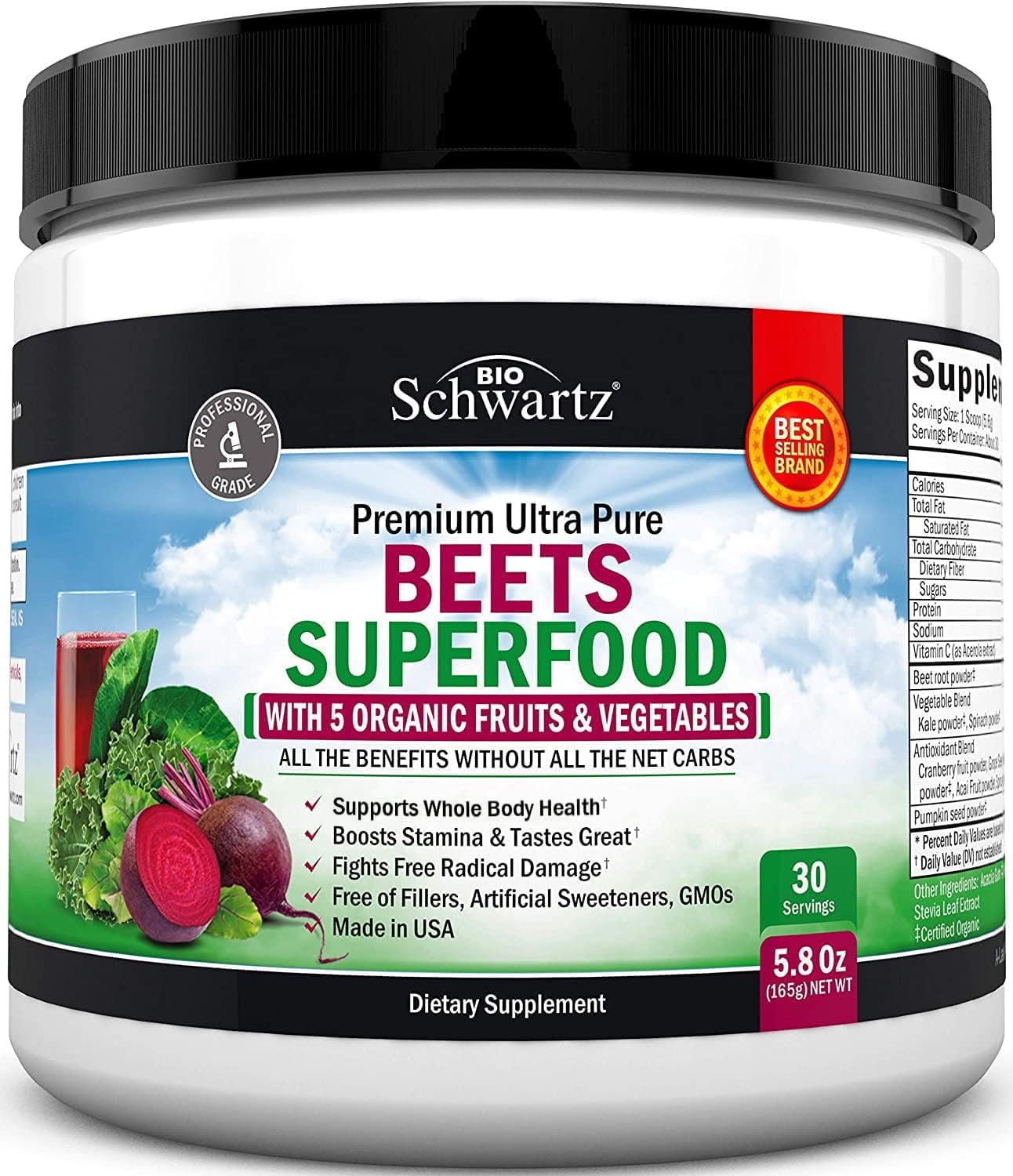 BioSchwartz Beets Superfood Powder | Heart Health Support with Vitamin C | 30 Servings