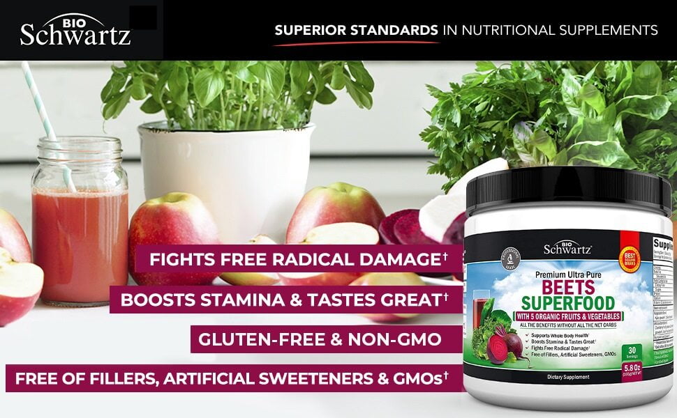 BioSchwartz Beets Superfood Powder | Heart Health Support with Vitamin C | 30 Servings