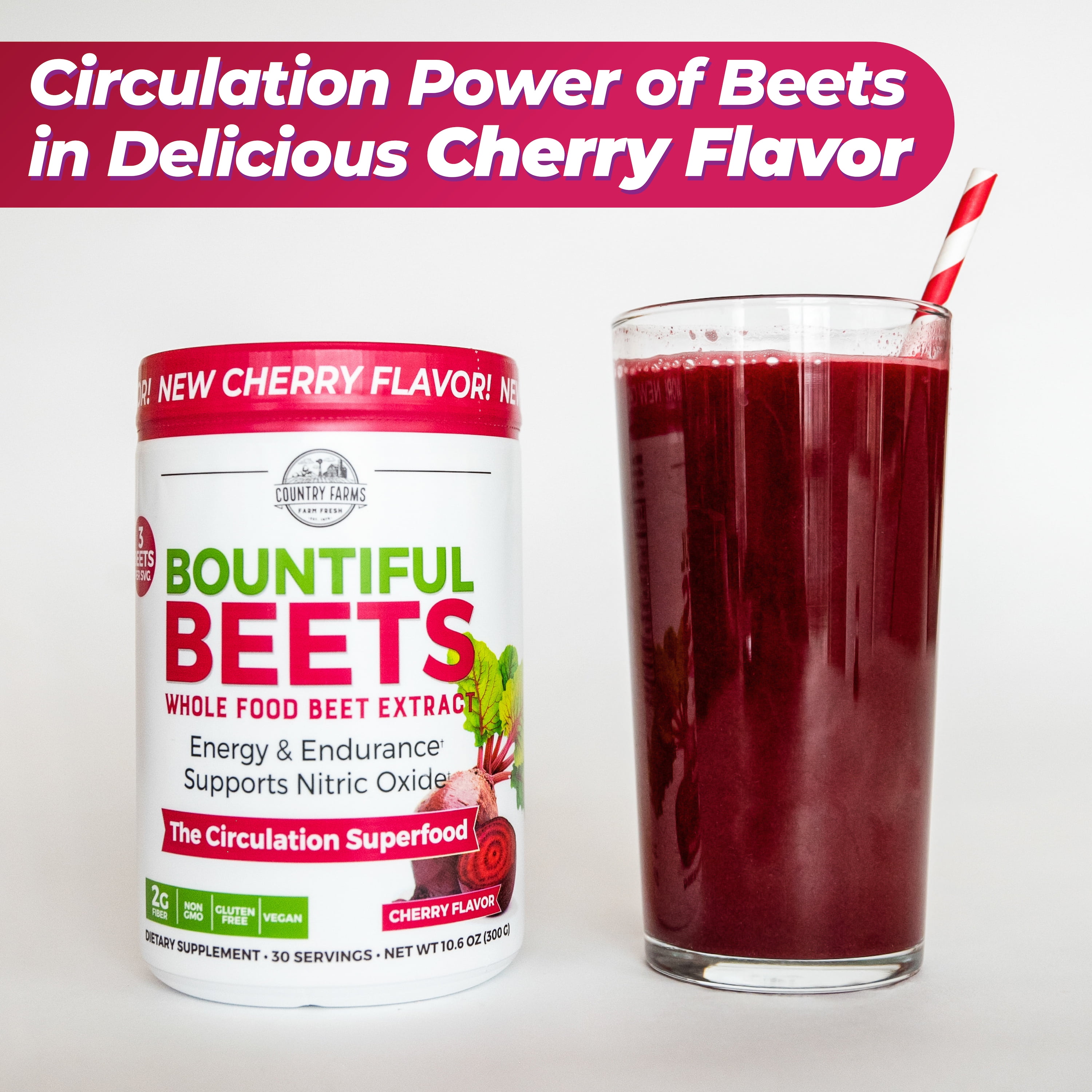 Country Farms-Bountiful Beets Cherry Circulation Superfood, Nitric Oxide Booster, 10.6 oz