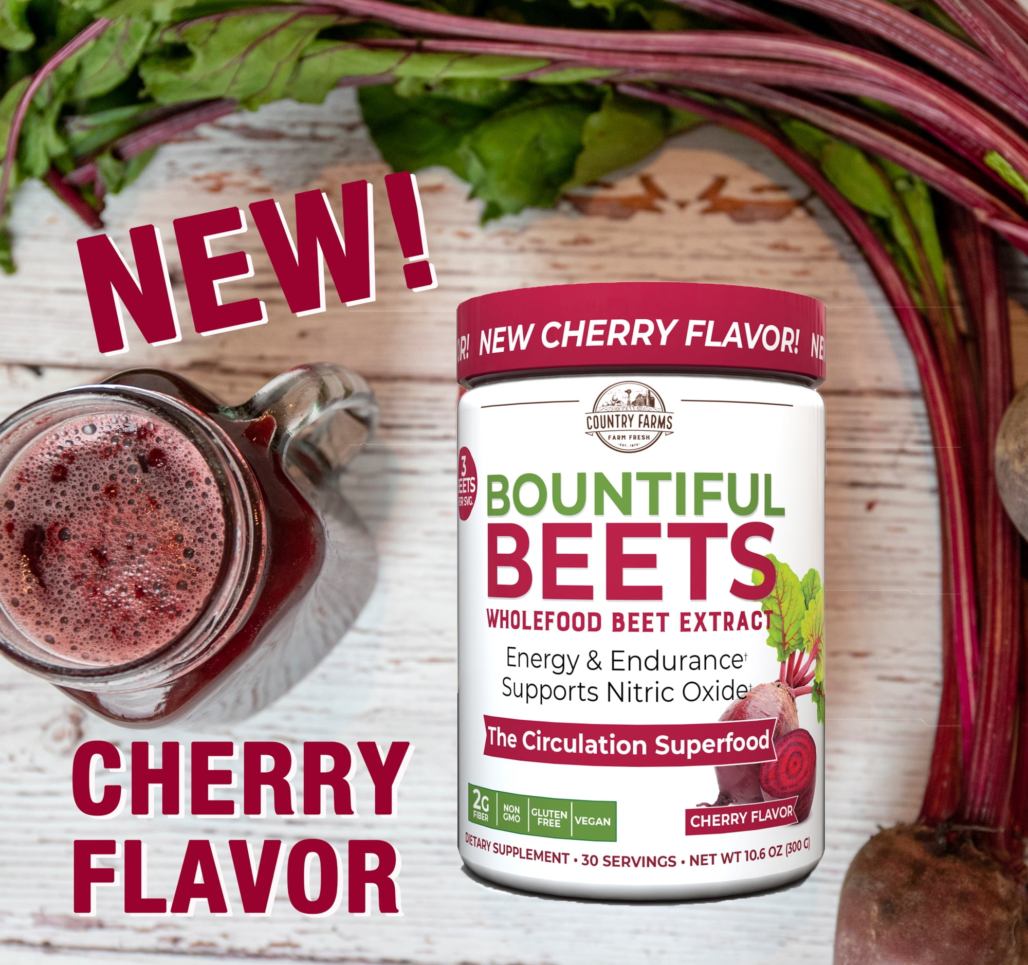 Country Farms-Bountiful Beets Cherry Circulation Superfood, Nitric Oxide Booster, 10.6 oz