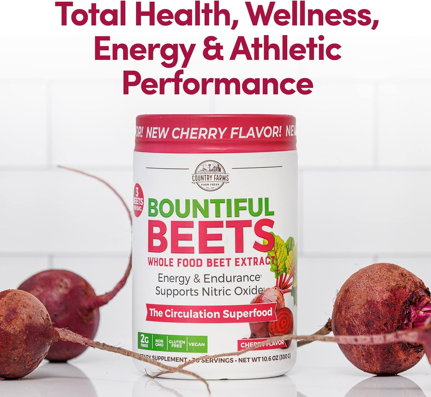 Country Farms-Bountiful Beets Cherry Circulation Superfood, Nitric Oxide Booster, 10.6 oz