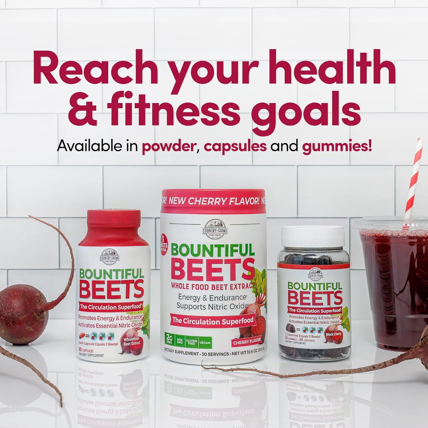 Country Farms-Bountiful Beets Cherry Circulation Superfood, Nitric Oxide Booster, 10.6 oz