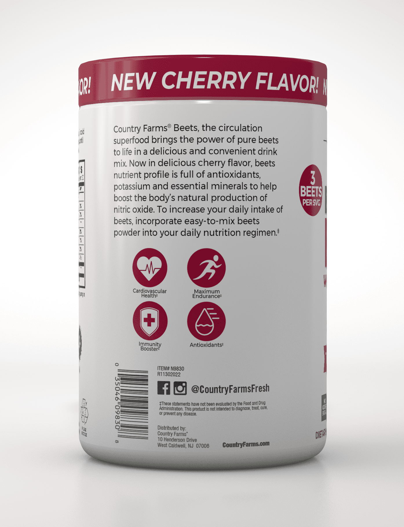 Country Farms-Bountiful Beets Cherry Circulation Superfood, Nitric Oxide Booster, 10.6 oz