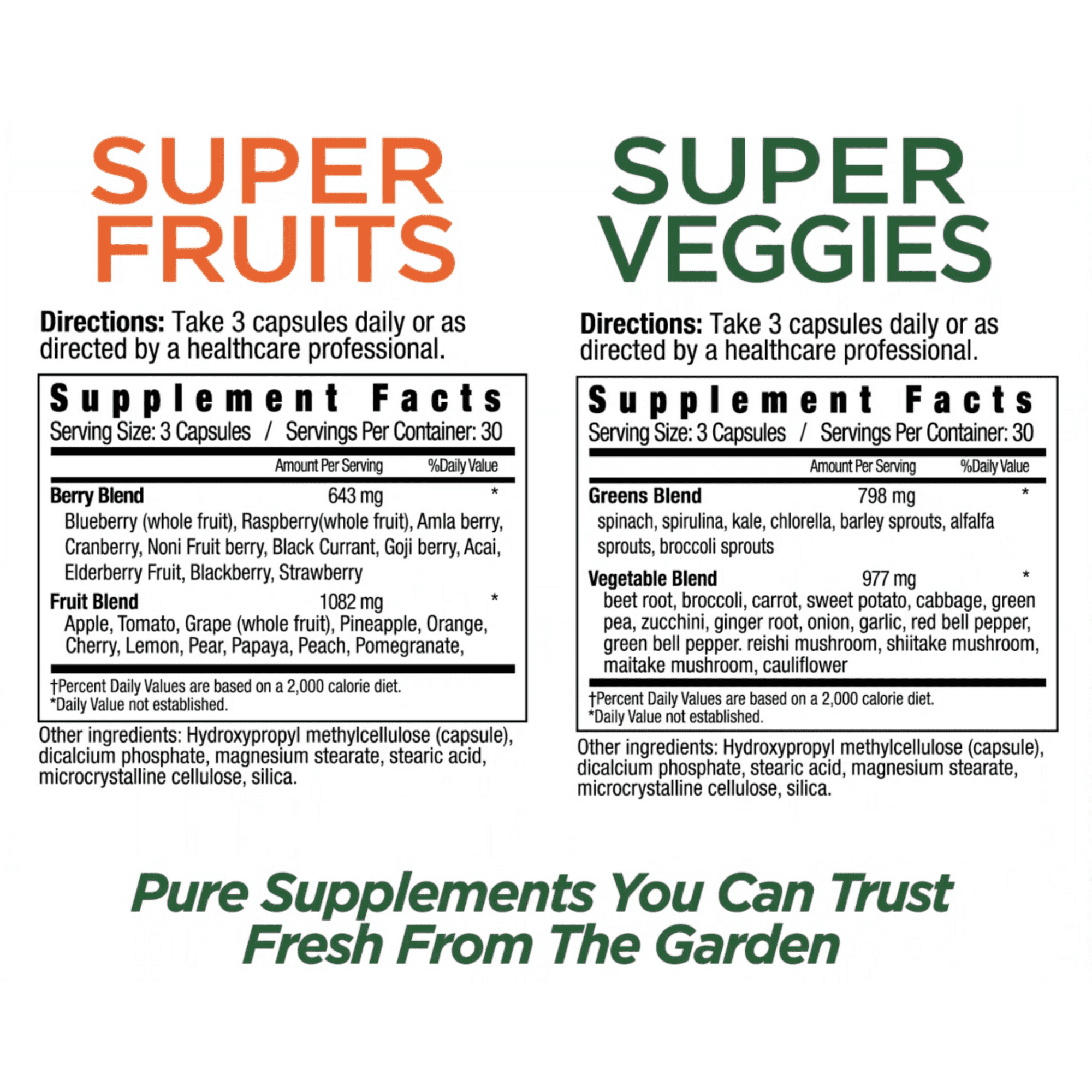 Country Farms Super Fruits & Veggies Capsules - 2 Pack, 180 Each, Superfood Blend with Antioxidants