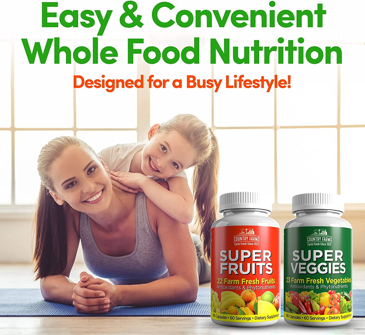 Country Farms Super Fruits & Veggies Capsules - 2 Pack, 180 Each, Superfood Blend with Antioxidants