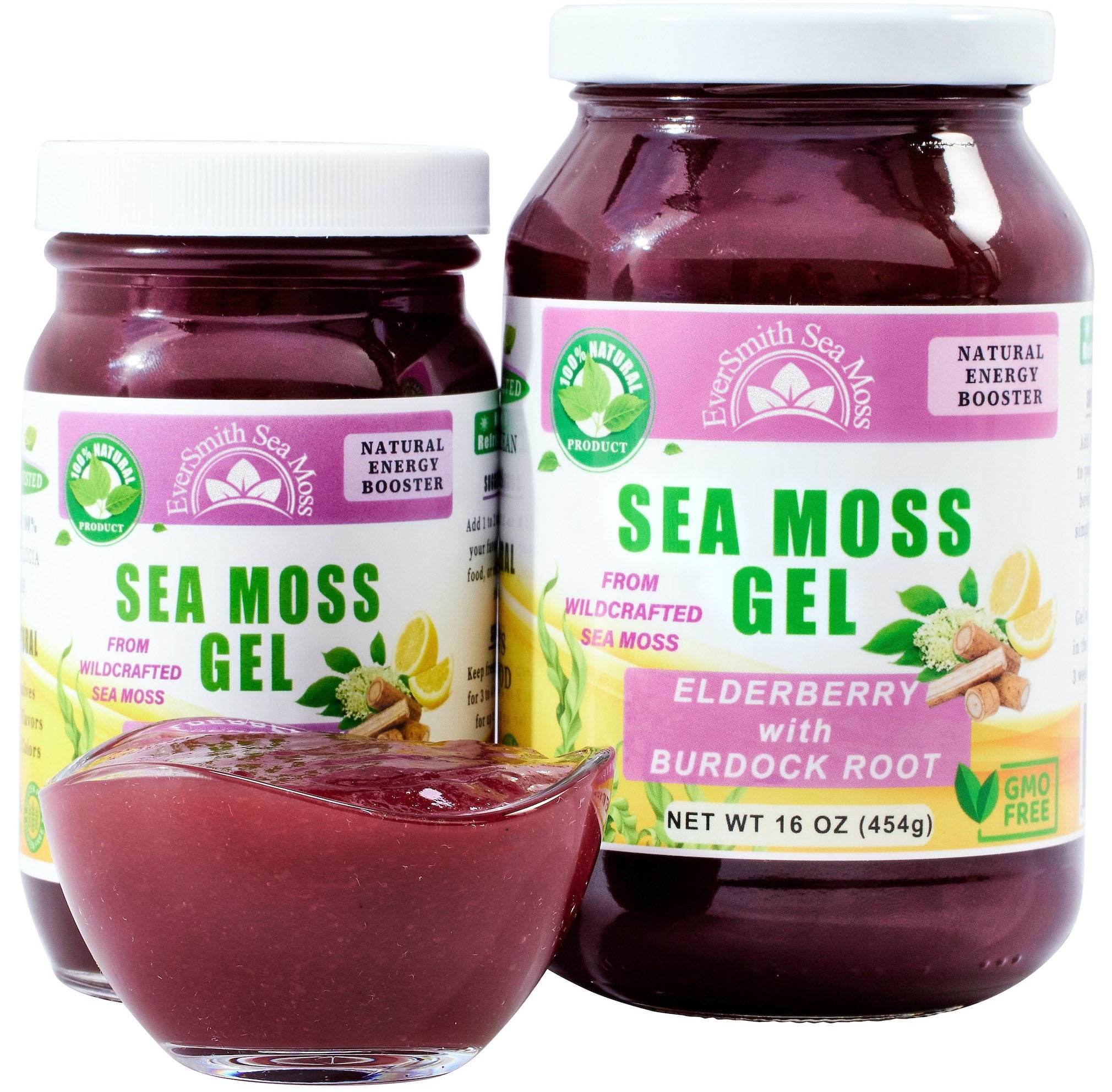 EverSmith Organics Wildcrafted Irish Sea Moss Gel with Elderberry-Burdock Root - 16 OZ - Real Fruit