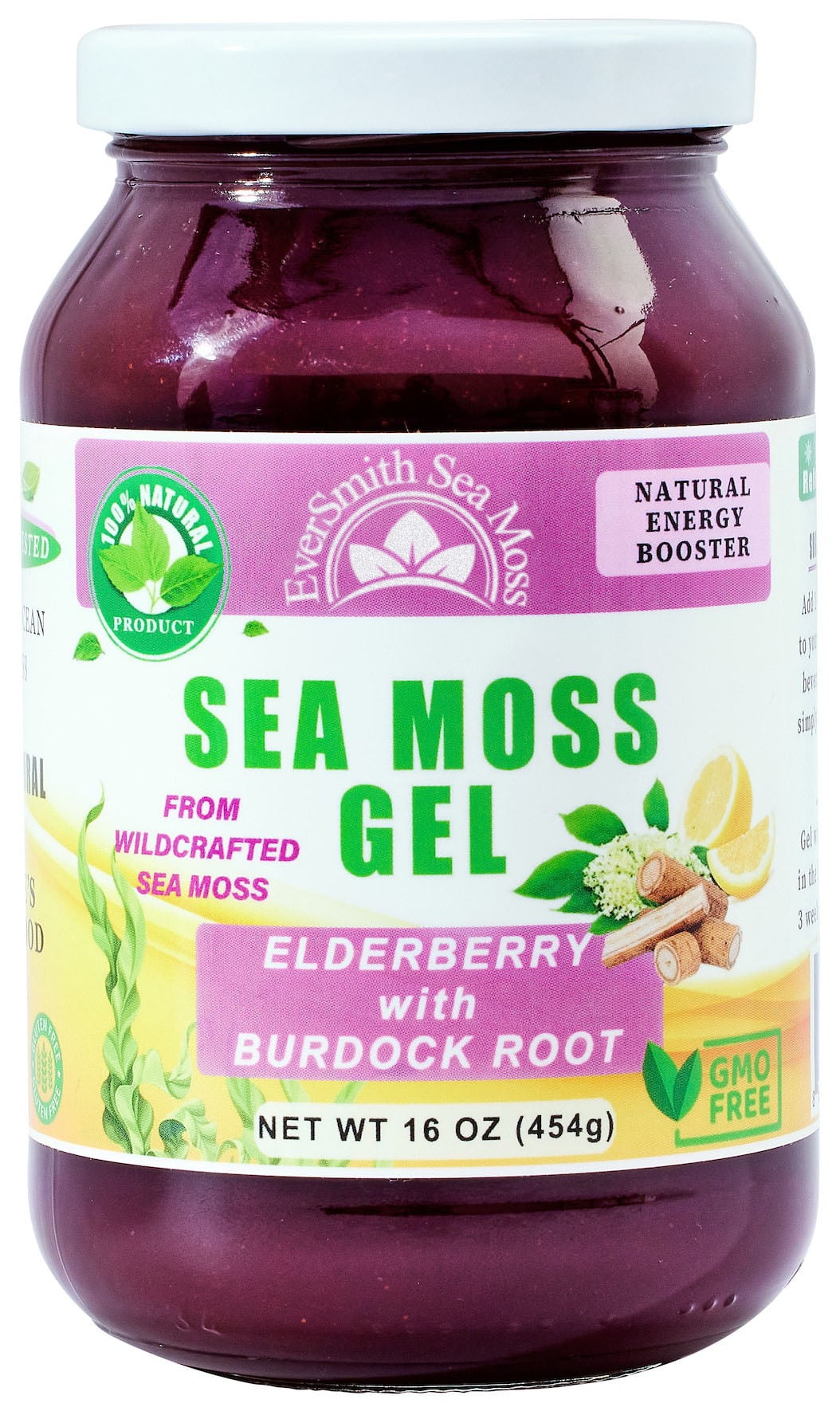 EverSmith Organics Wildcrafted Irish Sea Moss Gel with Elderberry-Burdock Root - 16 OZ - Real Fruit