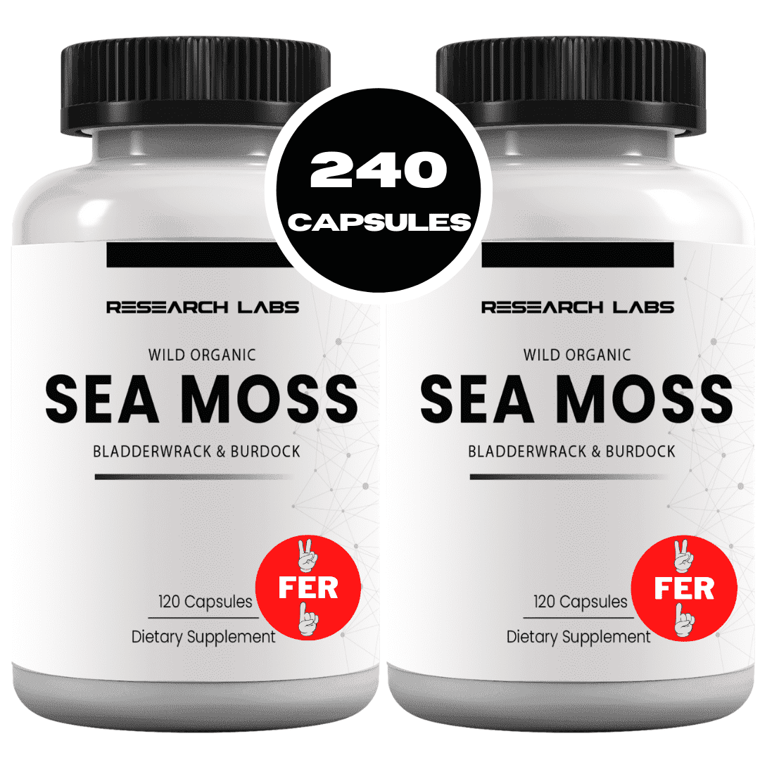 Research Labs Organic Irish Sea Moss Capsules for Thyroid Support w/ Bladderwrack & Burdock Root - 240 Pills