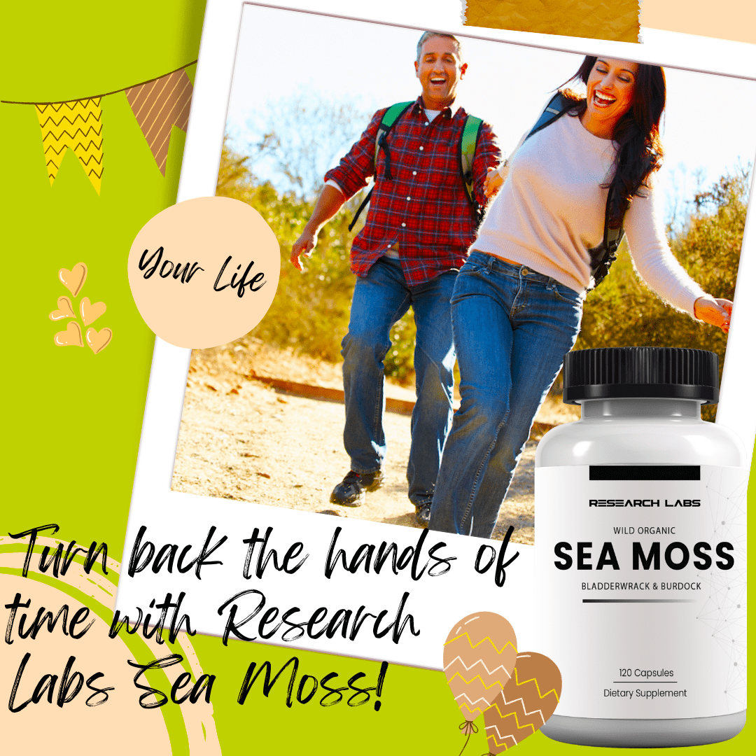 Research Labs Organic Irish Sea Moss Capsules for Thyroid Support w/ Bladderwrack & Burdock Root - 240 Pills