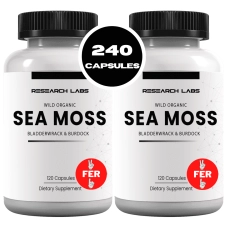 Research Labs Organic Irish Sea Moss Capsules for Thyroid Support w/ Bladderwrack & Burdock Root - 240 Pills