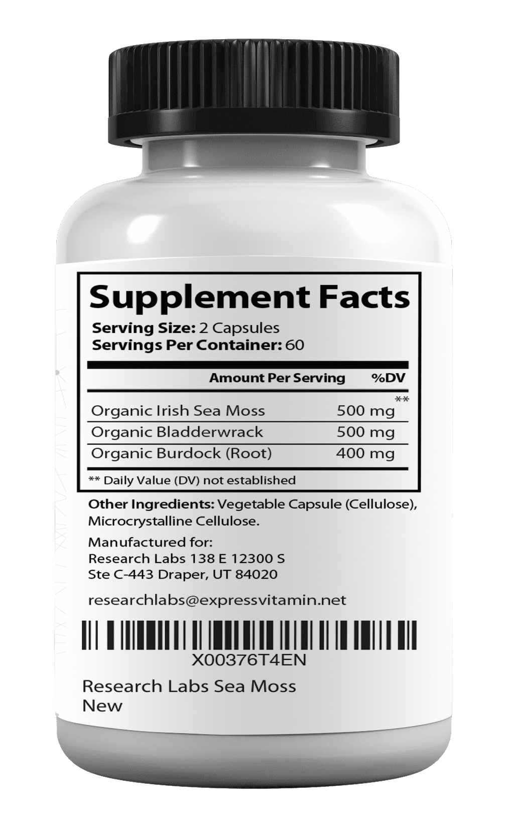 Research Labs Organic Irish Sea Moss Capsules for Thyroid Support w/ Bladderwrack & Burdock Root - 240 Pills