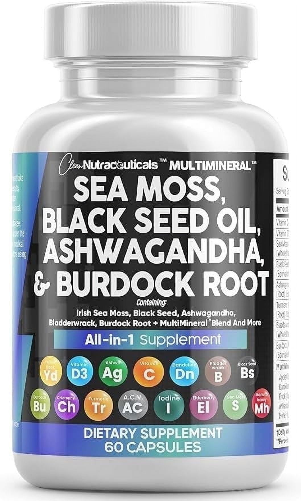 Clean Nutraceuticals Immune Boosting Herbal Supplement with Sea Moss, Black Seed Oil, Ashwagandha, Turmeric, and More