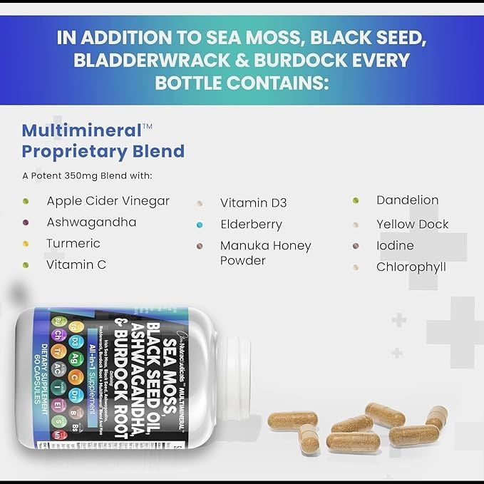 Clean Nutraceuticals Immune Boosting Herbal Supplement with Sea Moss, Black Seed Oil, Ashwagandha, Turmeric, and More